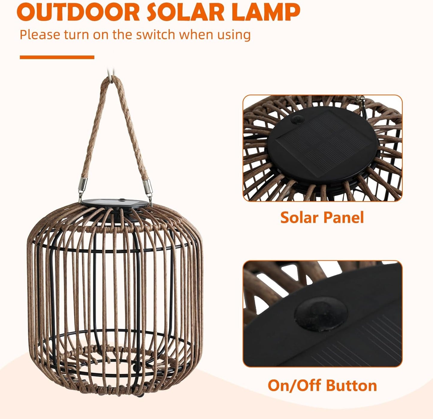 Solar Yard 2-Pack Outdoor Solar Lamp, Water-Resistant Lights for Outside Hanging Lantern Table Lamp Lights Decoration for Garden, Yard, Patio, Porch, Trees, Pathway, Black and Natural