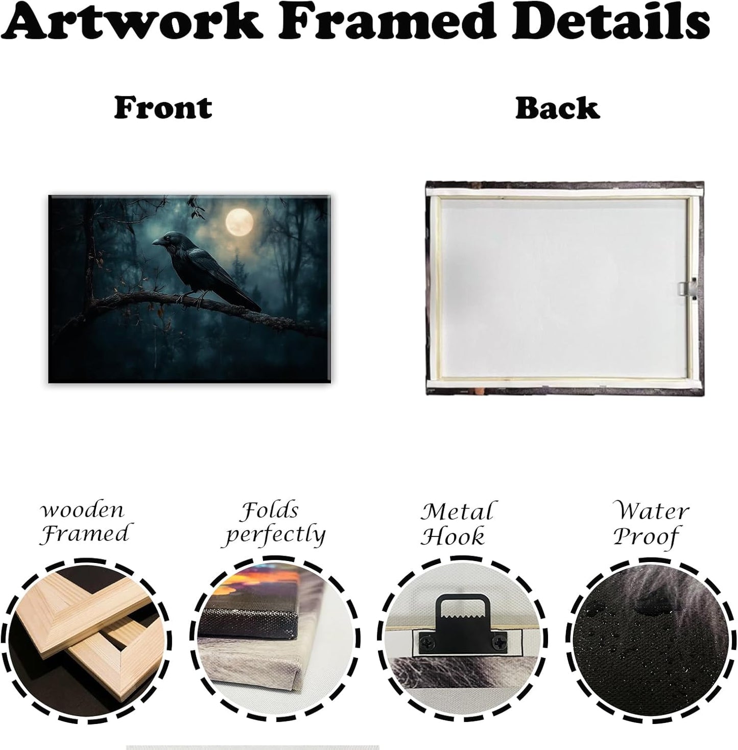 Crow Picture Wall Art Black Crow Canvas Prints Vintage Halloween Decoration Gothic Raven Art Poster Dark Academia Spooky Painting Horror Picture Home Decor(Artwork-2,24"x36")