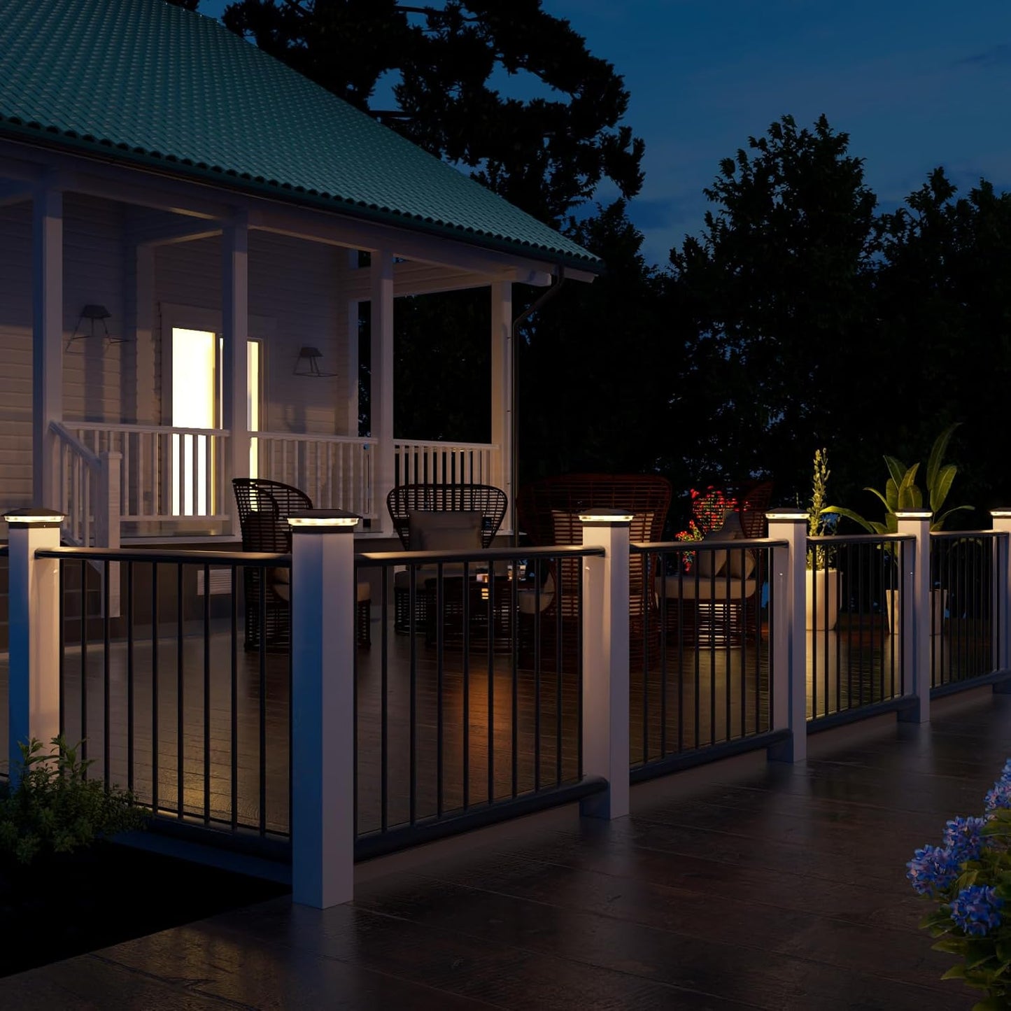 VOLISUN Solar Post Cap Light Outdoor Waterproof 16pack,Solar Fence - Post Lights for 4x4 5x5 6x6 Wooden/Vinyl Post,Black Deck Cap Light Solar Powered with Warm White for Garden/Patio/Porch