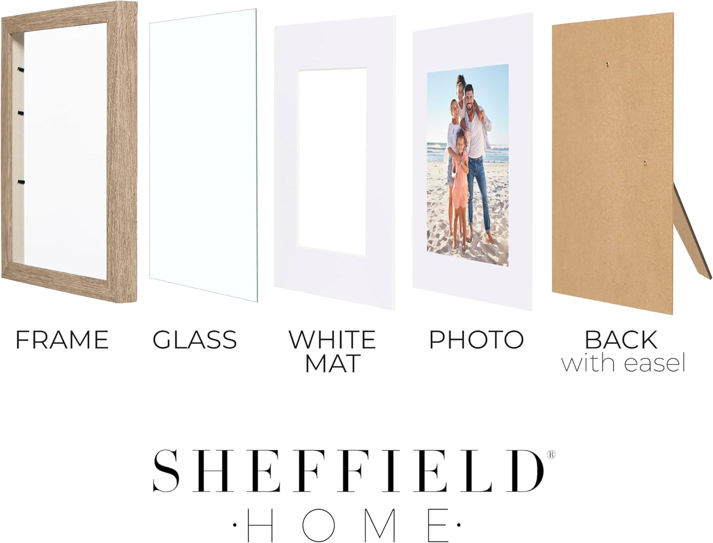 Sheffield Home 4 Piece Gallery Wall Frame Set, 8x10 Inch, Light Natural