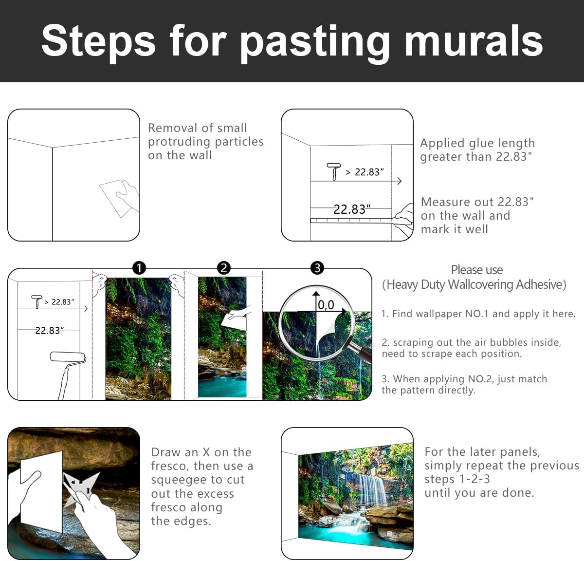 -Green Lake Waterfall Scenery Fabric Wallpaper Living Room Woodland Forest Mountain Bedroom Bathroom Wall Mural- 91"x65"( not Peel and Stick)