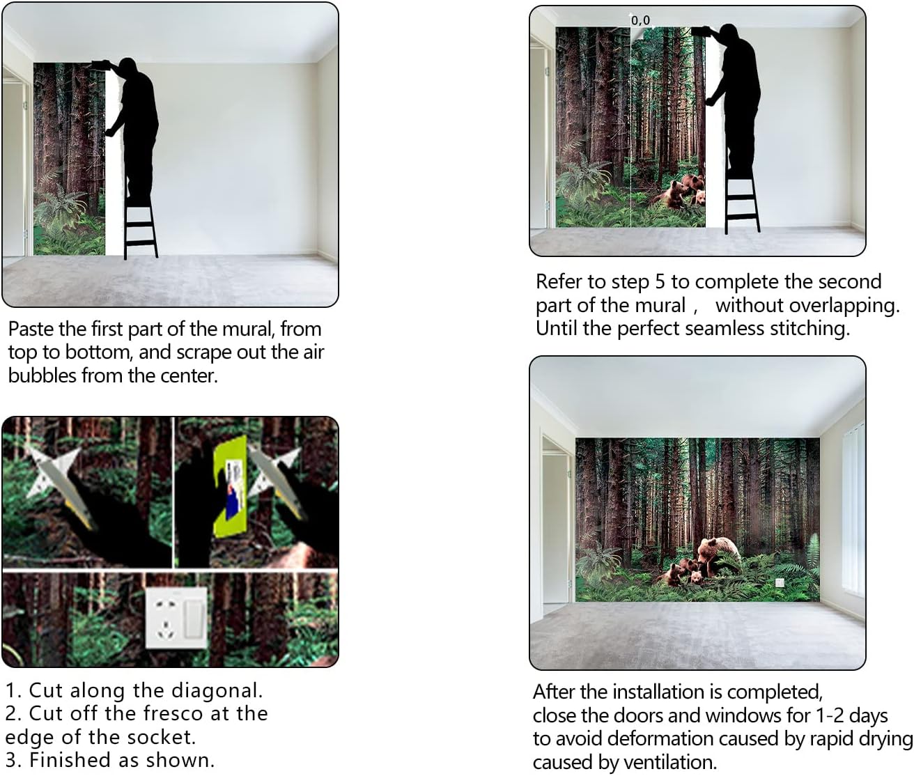 Forest Animals Bear wallpeper Kids Bedroom Woods Wall Mural - 160"x108"(Not Peel and Stick)