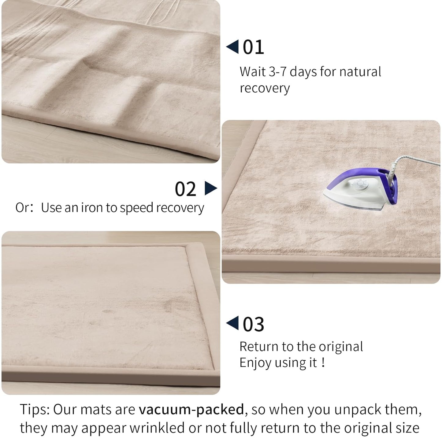 ACOMOPACK Baby Play Mat for Floor 1.3" Thick Memory Foam Play Mat 39"×59" Tummy Time Crawling with Non-Slip Bottom for Living Room,Nursery,Soft Velvet Playpen Mats for Kids,Infants(Beige)