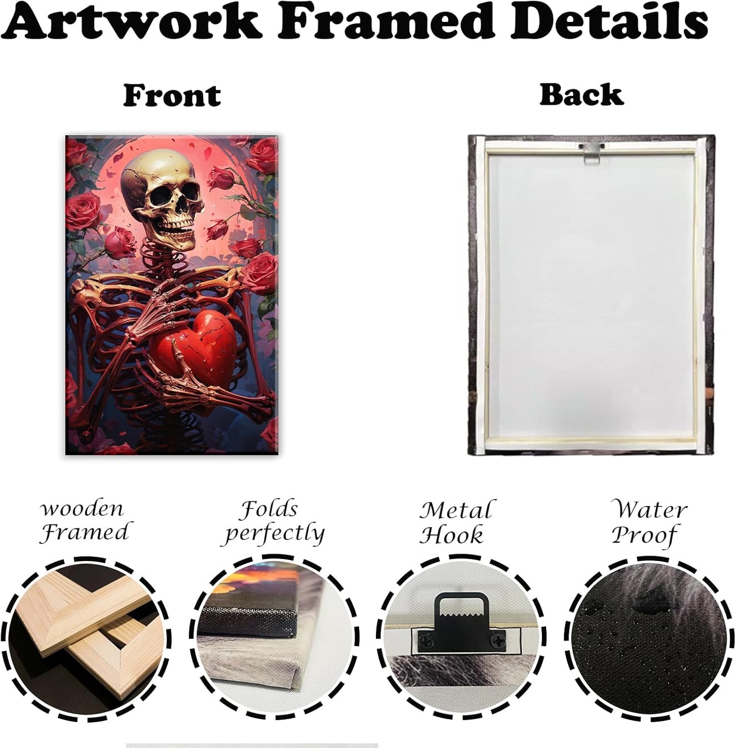OAAPITI Skull Skeleton Canvas Wall Art Skull Holding Heart Picture Print Romantic Theme Painting Artwork Gothic Poster Wall Decor Living Room Halloween Decor(Artwork-1,20"x30")