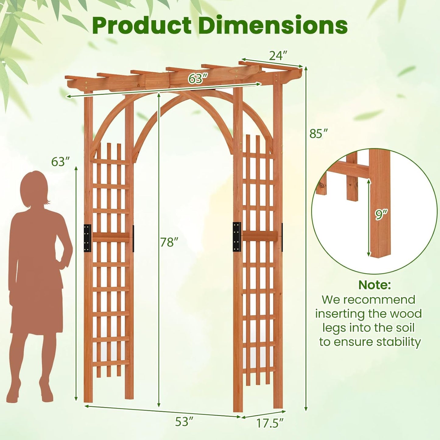Giantex 85inch Wooden Garden Arch Wedding Arch for Ceremony, Garden Arbor Trellis for Climbing Plants Vines, Easy Assembly, Outdoor Flower Arches Wedding Arbor for Bridal Party