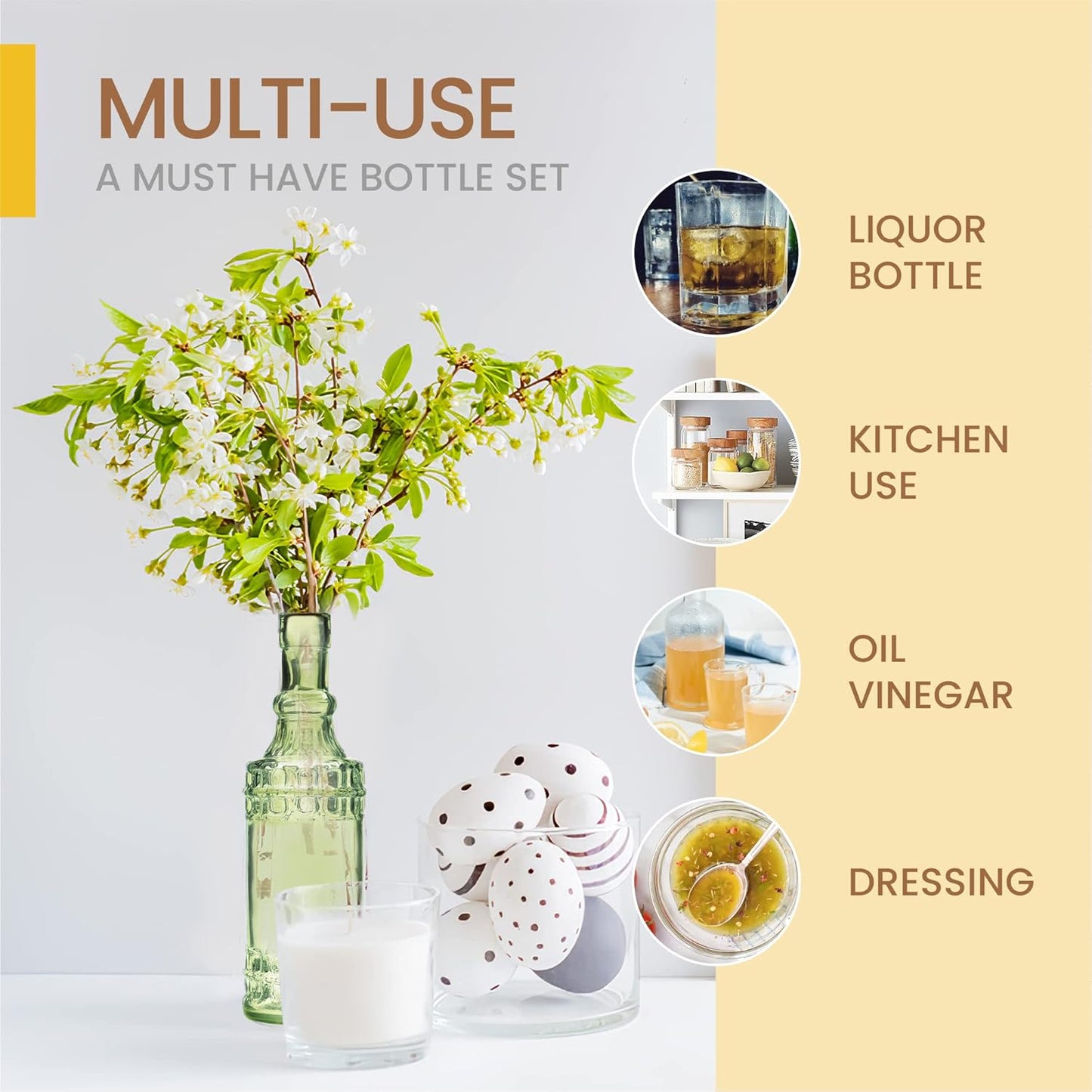 Assorted Green Glass Bottles with Corks, 6 Pack, 2.5in X 9in, 16oz