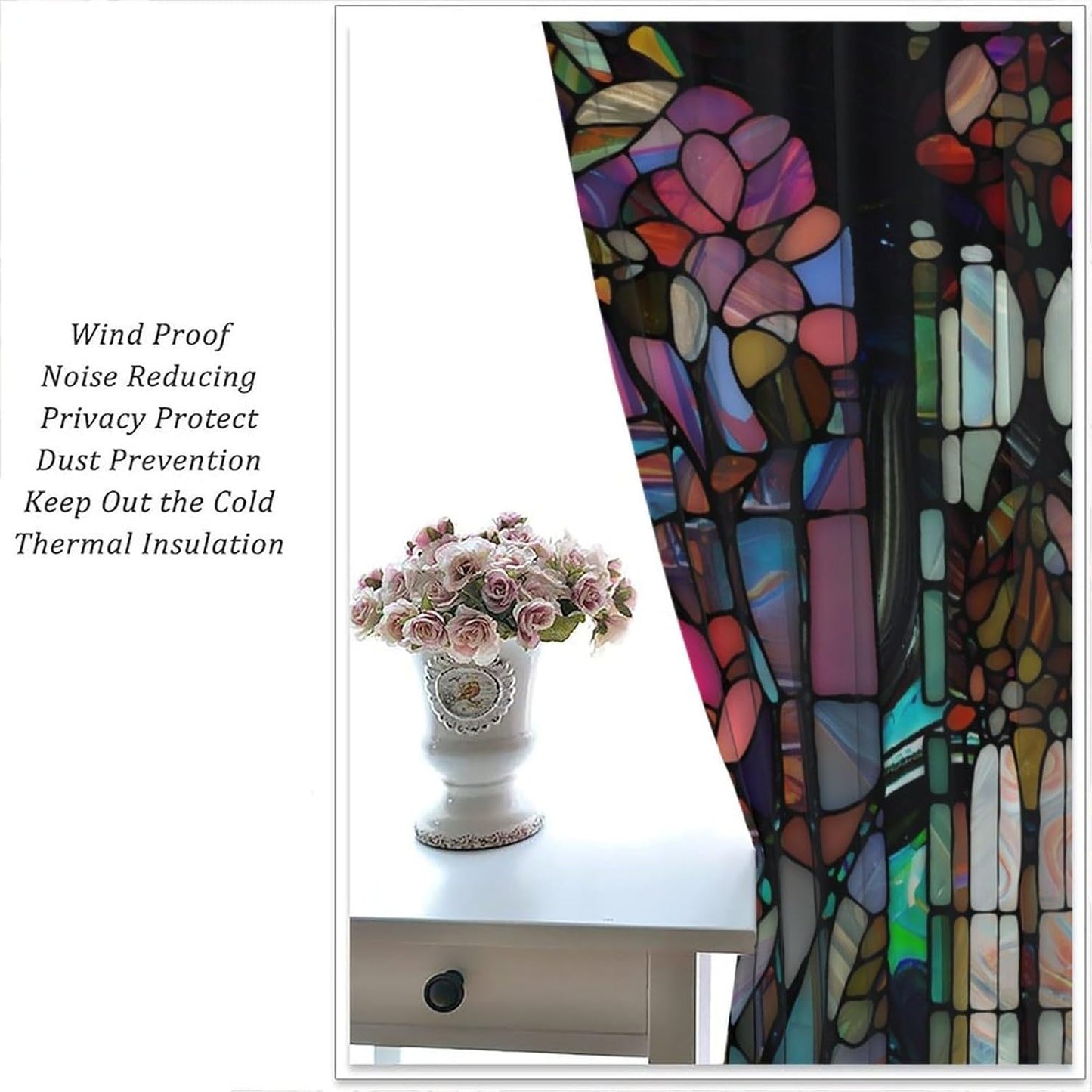 Stained Glass Curtains,Vintage Colorful Abstract Art Home Decor Drapes for Bedroom Living Room Kitchen Window Treatment 2 Panels Set Total Size 72" W X 63" L Inch