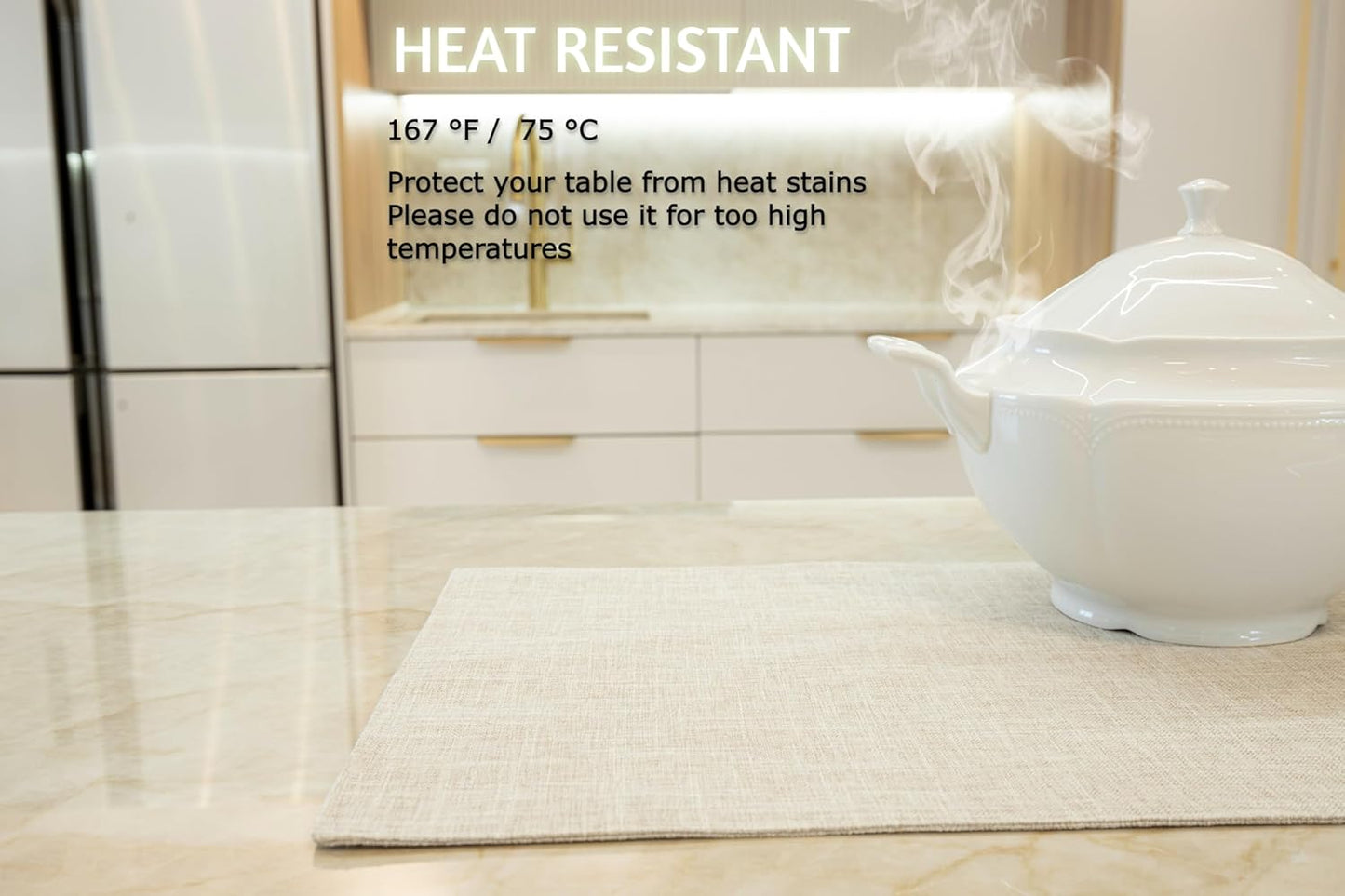 Placemat Set-Washable Place Mats for Parties, Elegant Table Mats for Kitchen Table, Set of 4 Dining Table Placemats, Heat-Resistant Cloth Placemats for Indoor and Outdoor,13x19-Light Beige