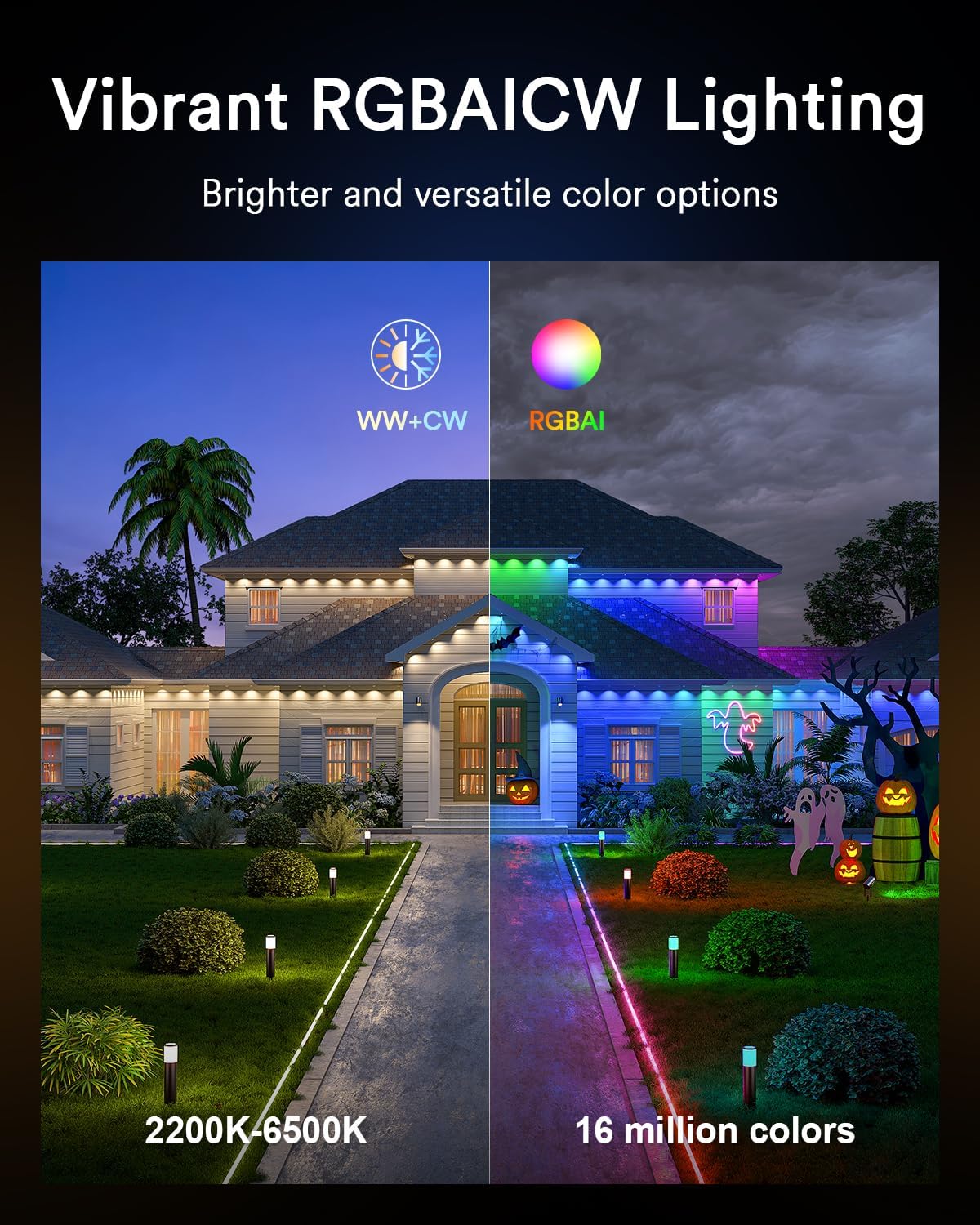 Lumary Permanent Outdoor Lights Max, 105ft with 80 LED Eave Lights 4800LM, RGBAICW Smart Outdoor Lighting IP67 Waterproof, Scene Modes for Daily and Accent Lighting, Works with Alexa/Google Assistant