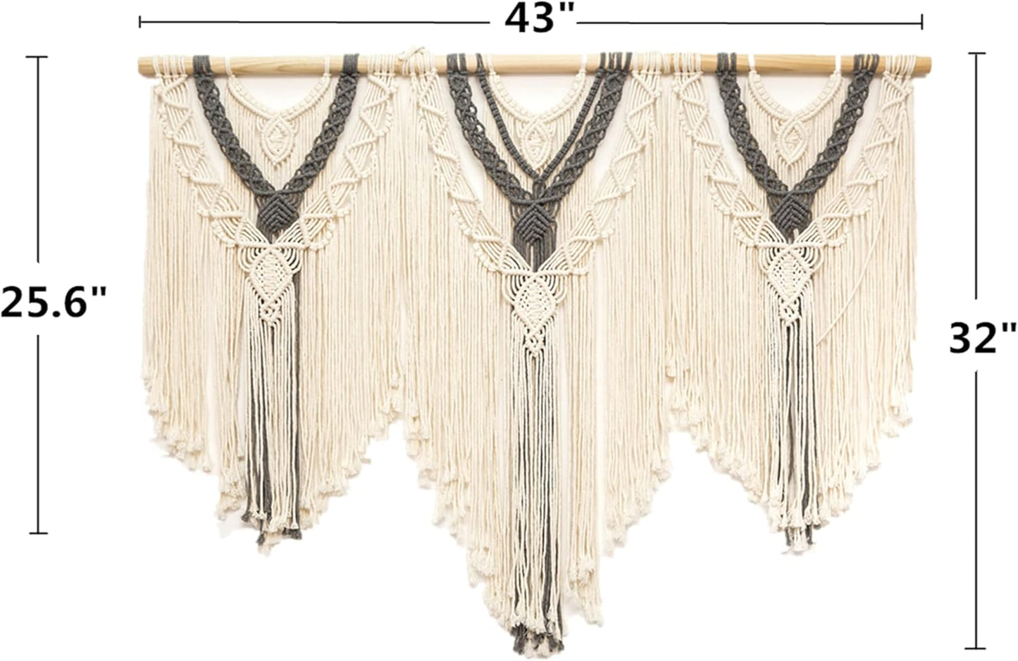 guzhiou large macrame wall hanging - Boho Tapestry Macrame Wall Decor Art- Chic Bohemian Handmade Woven Tapestry Home Decoration for Bedroom Living Room Apartment Wedding Party - 43"x32" (Beige-grey)