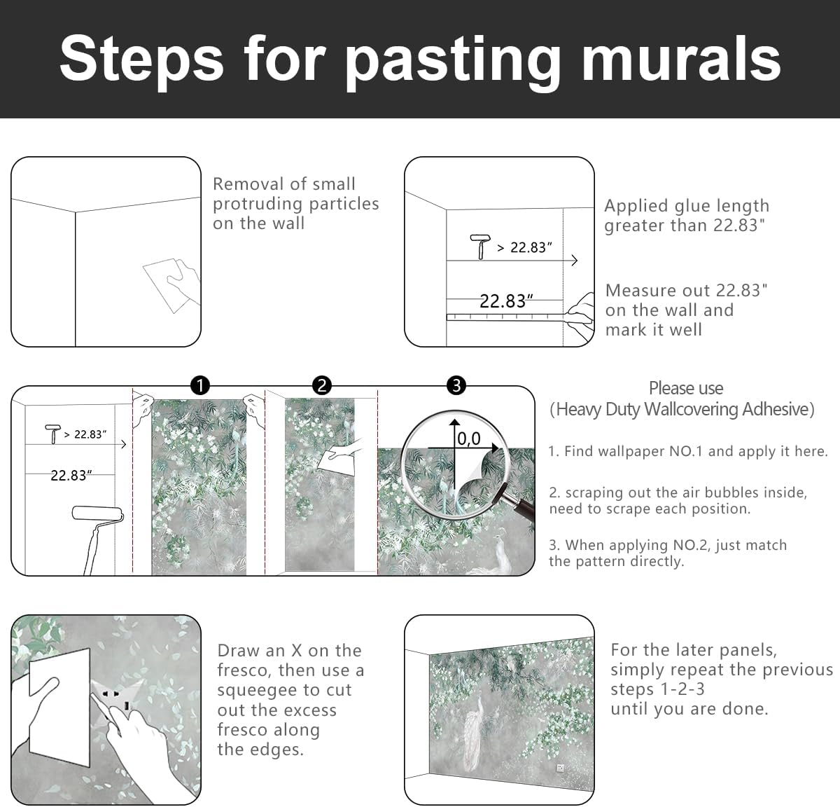 -Green Leaf Botanical Peacock Fabric Wallpaper Wallpaper Living Room Bedroom Bathroom Grey Plant Large Wall Mural- 137"x96"( not Peel and Stick)