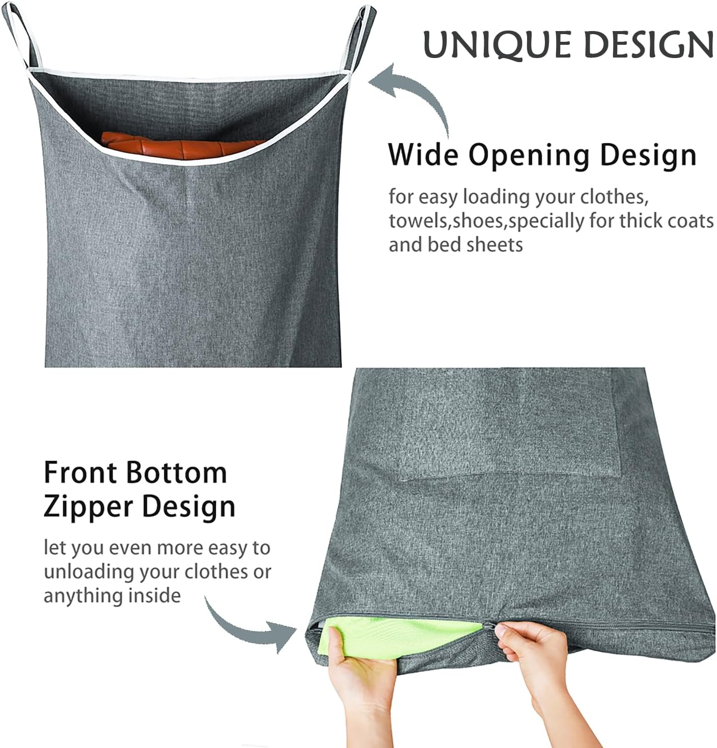 XL Door Laundry Hamper, Hanging Hamper with Large Openging, Hanging Laundry Hamper Storage Bag,Door hampers for Laundry of Home, Dorm, or Travel(Heather Grey, 36x22 Inch)