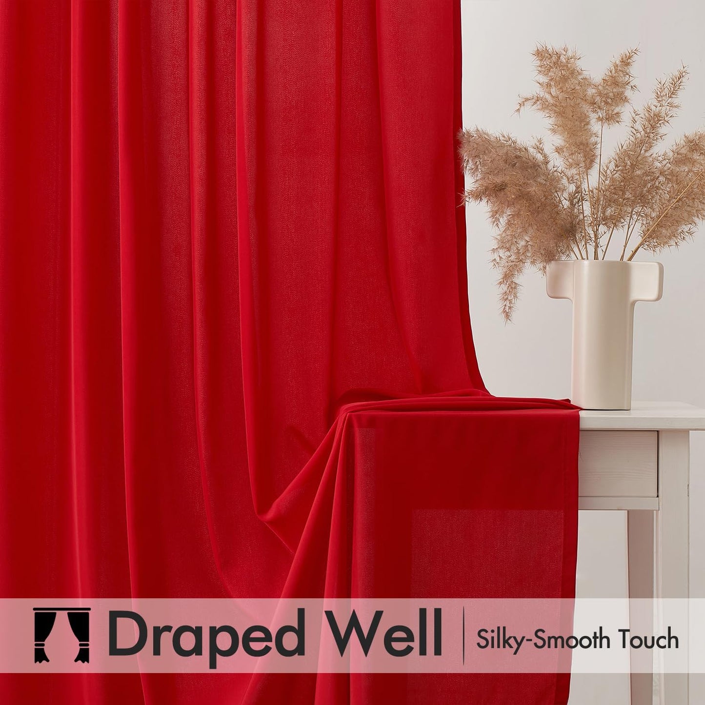 MIULEE Red Privacy Sheer Curtains That Let Light in 72 Inches Long Non-See-Through Semi Sheer Curtain Light Filtering Window Curtains Christmas Drapes for Living Room Bedroom 2 Panels Set 42 X 72