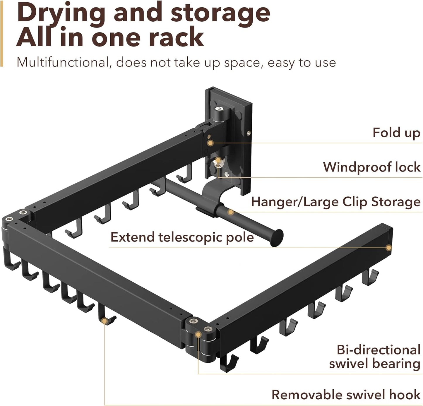 Wall Mounted Clothes Hanger,Clothes Drying Rack,Laundry Drying Rack,Drying Rack Clothing,Laundry Hanger Rack,Retractable Dryer Racks,Collapsible, Aluminum,can be Fold Upward & Left & Right
