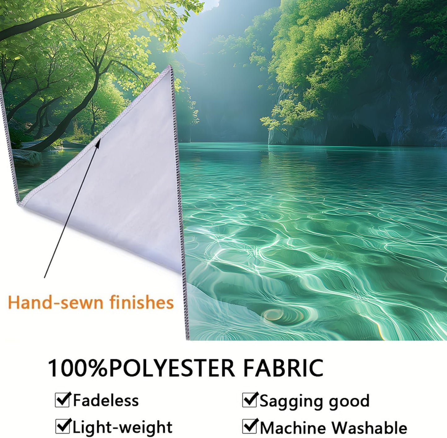 BSFHH Nature Tapestry Forest Tree Sea Cave Wall Hanging, Stream Through Rainforest Landscape Wall Art Tapestry for Bedroom Living room (Lake View, 90"×70", Unframed)