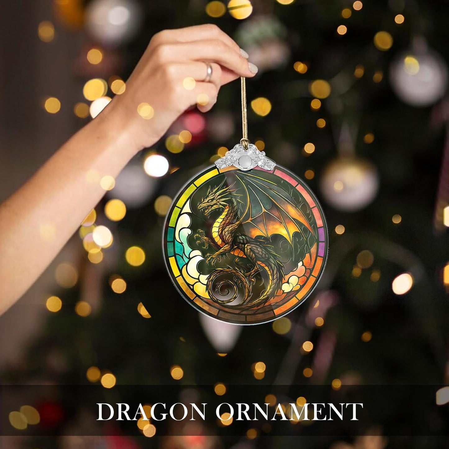 Dragon Stained Art Window Hanging β Fantasy Dragon Ornament for Christmas Tree or Home Decor β ACOTAR Fourth Wing DnD Gift β Dungeons and Dragons Decor for Fans