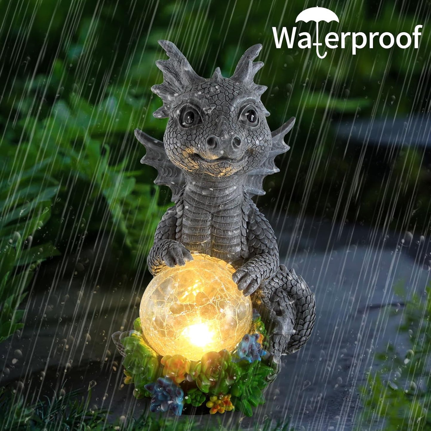 Solar Garden Outdoor Statues Dragon Holding Magic Orb with Solar LED Lights - Lawn Decor Outdoor Statue for Patio, Balcony, Yard Ornament,Unique Gifts for Mom Grandma