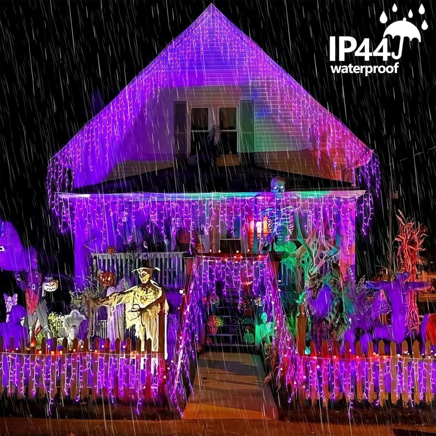YEGUO 33ft 400 LED Purple Icicle Halloween Lights Outdoor Waterproof, 80 Drops Icicle Light Connectable, 8 Modes Icicle Christmas Lights with Memory Timer