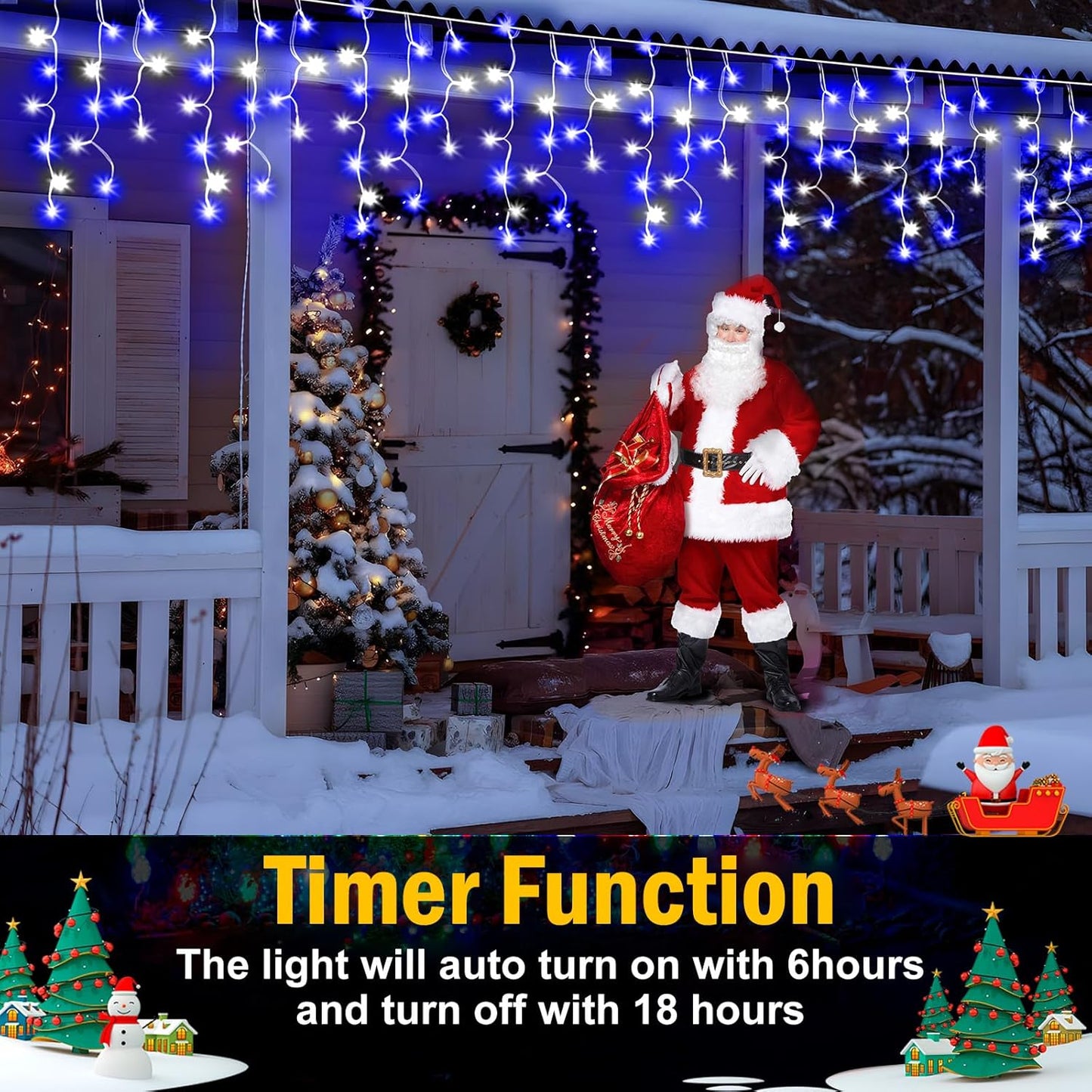 Christmas Lights Outdoor, 164FT 1600 LED Ice Lights for Outside, 320 Drops Ice String Lights with 8 Modes, Waterproof Timer & Memory for Yard, Garden, Eaves, Patio, Party (Blue and Cool White)