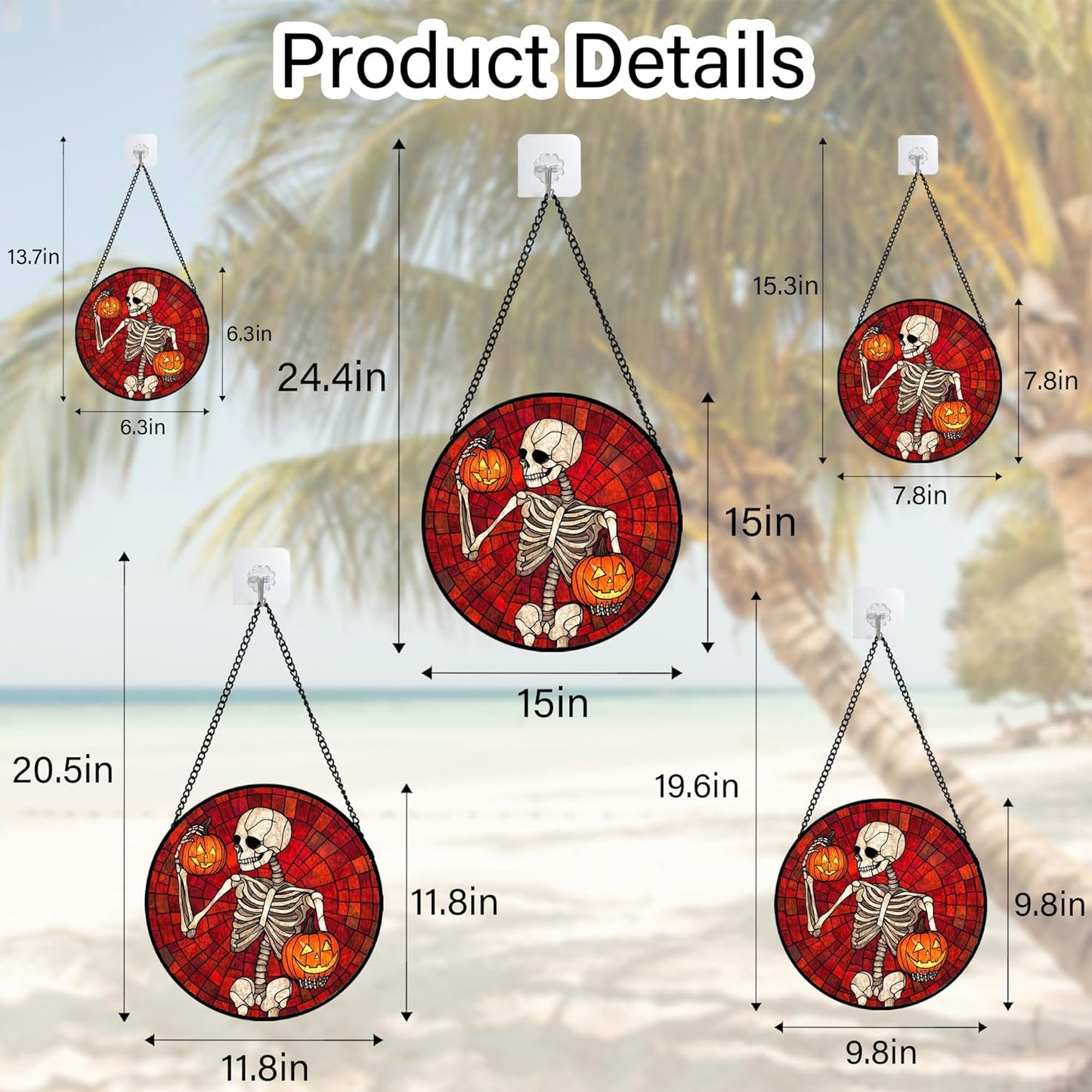 Stained Glass Window Hanging - Halloween Decorations Skeleton Pumpkin Suncatcher for Doors Garden Indoor Spooky Funny Sun Catchers Gothic Decor Horror Gifts for Women Men Friend 11.8 in