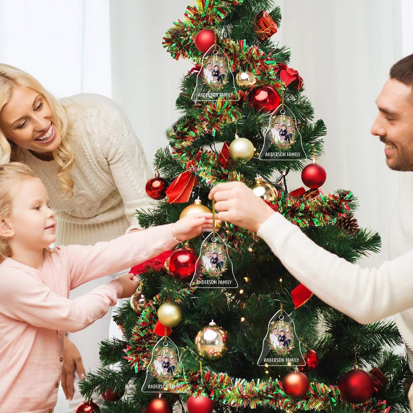 Personalized Photo Crystal Ornaments, Christmas Tree Hanging Decor, Custom Ornaments for Family, Decorative Hanging Glass Pendant, Design Family Picture, Gifts for Merry Christmas