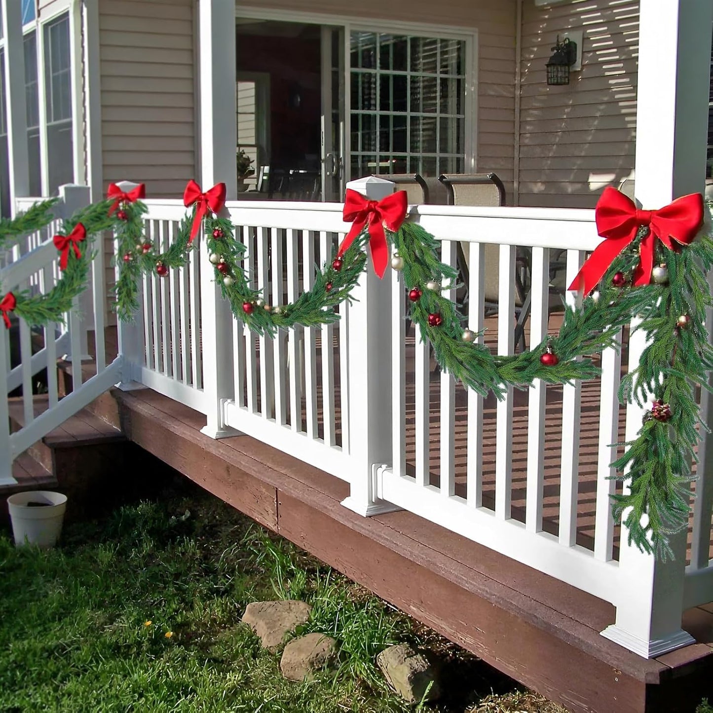 Hananona 4 Pcs 9 Ft Artificial Norfolk Pine Garlands, Realistic Pine Garland, Green Artificial Greenery Garland for Table, Mantle, Wall, Indoor, Outdoor Winter Christmas Decorations (4, 9 FT)