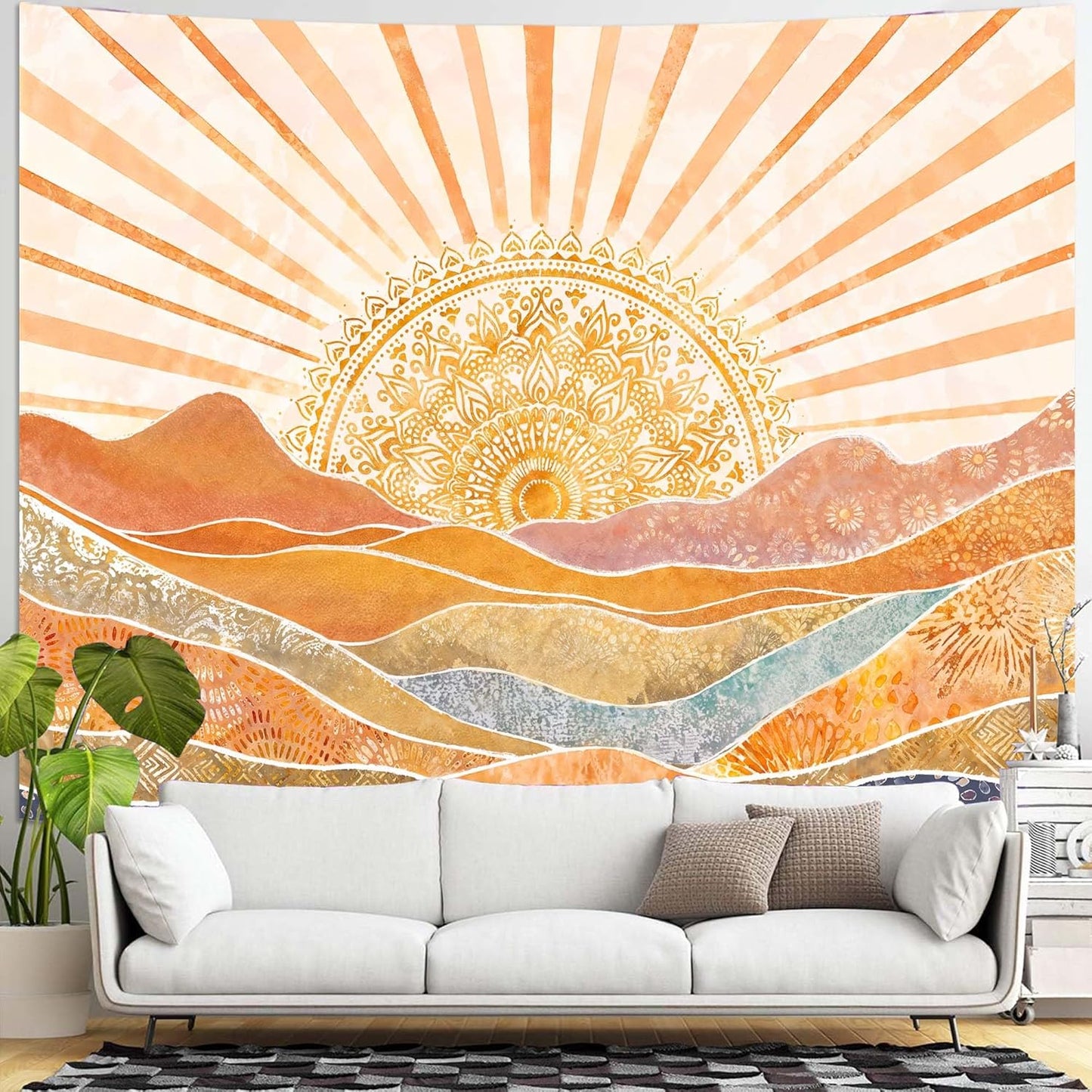 Lunerfex Bohemian Mandala Sunrise Wall Tapestry, Abstract Mountain Scenery Tapestries for Home Decor, Boho Tapestry 60x44 Inch