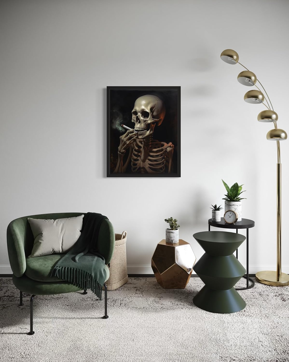 Skull Smoking Ciggarettes Poster Art Print, Halloween Scary Vintage Wall Art Academia Spooky Painting Decoration for Horror Prints, Gothic Posters Bedroom Decor 89 (Skull Smoking Ciggarettes, 11 x 14 inches, Unframed)