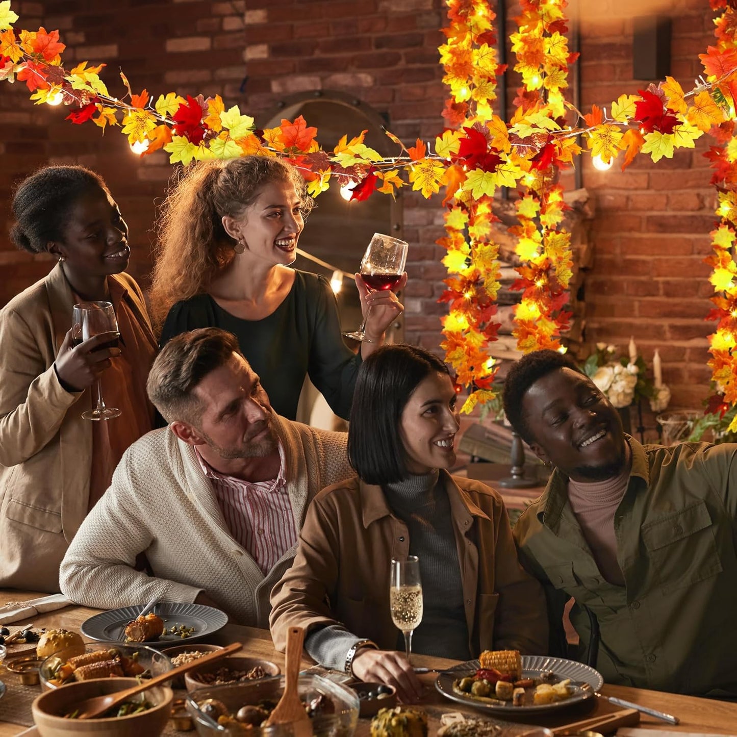 Aneco 2 Pack 5.74 Feet Each Maple Leaves Garlands with 8 Lighting Modes LED String Lights Artificial Maple Leaf Fall Decorations for Home Indoor Outdoor Thanksgiving Halloween Decor, Total 11.5 Feet