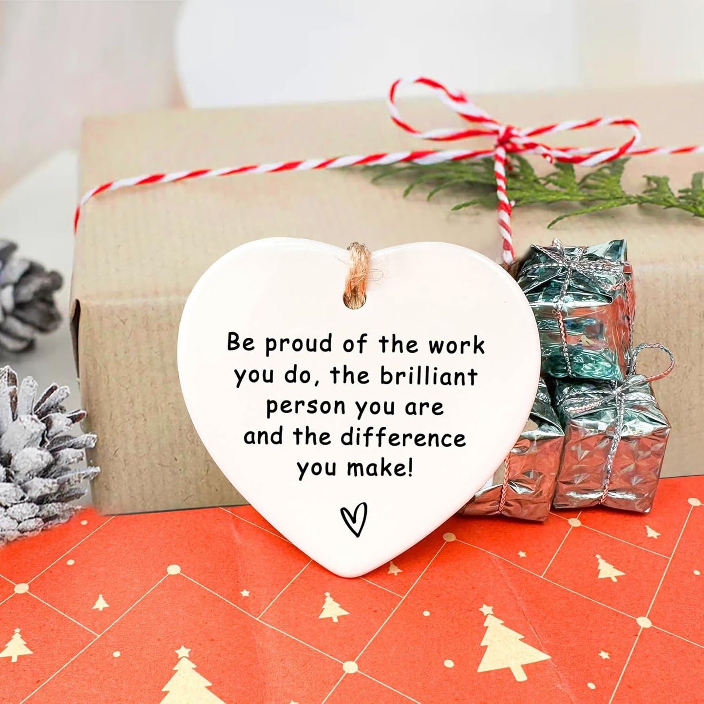 Thank You Ceramic Heart Ornament - Leaving, New Job, Coworker, Retirement Goodbye Farewell Gift - Appreciation Gifts for Coworkers, Teachers, Nurses