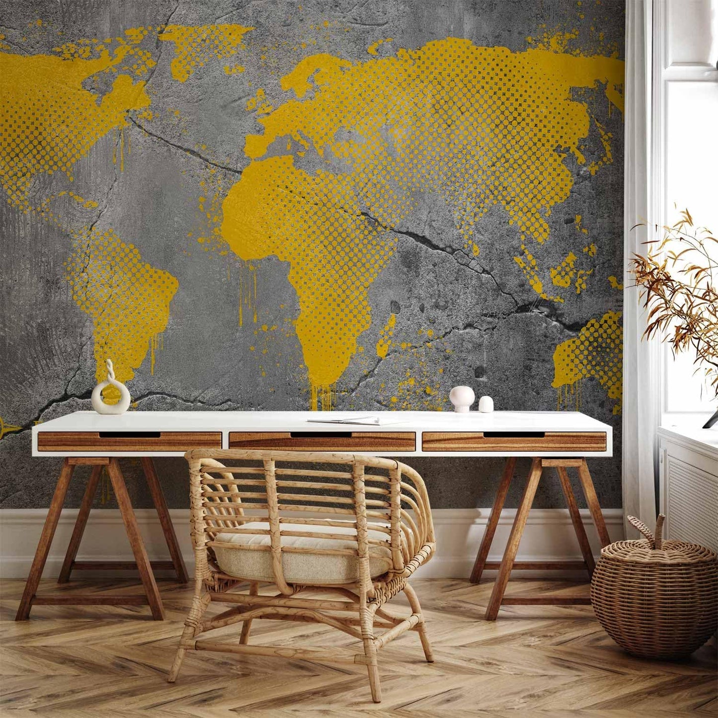 artgeist Wall Mural World Map 79x55 in - XXL Non-Woven Wallpaper Fleece Wall Decor Photo Print Picture Image Design Map of The World k-A-0494-a-a