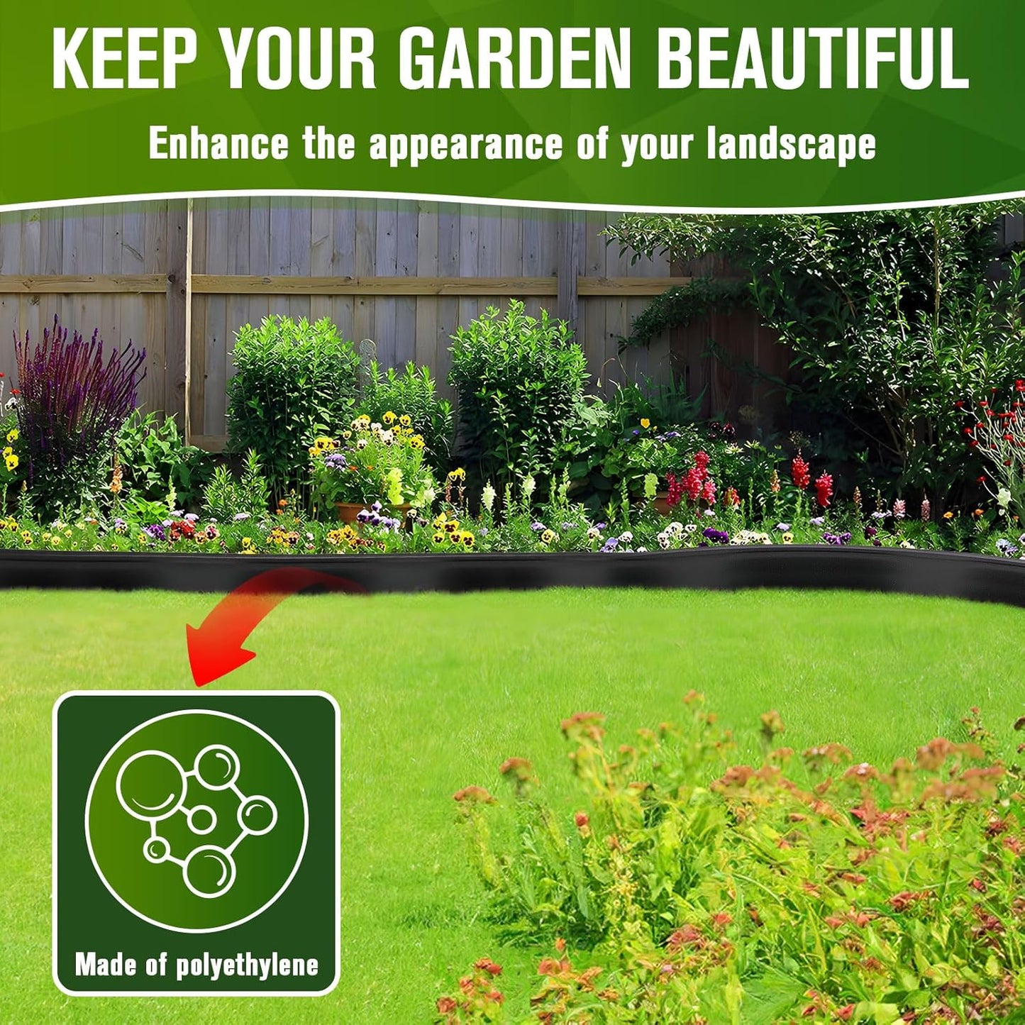 Landscape Edging, 3" x 66' Garden Edging, No Dig Edging for Landscaping with 80 Pcs Anchoring Spikes, Flexible Landscape Border Edging for Landscaping, Yard Lawn, Flower Beds(Black)