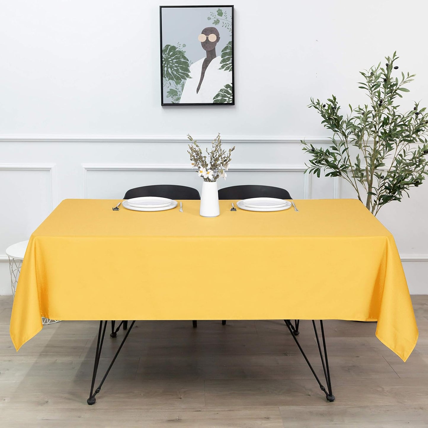 sancua Rectangle Tablecloth - 60 x 120 Inch - Stain and Wrinkle Resistant Washable Polyester Table Cloth, Decorative Fabric Table Cover for Dining Tables, Buffet Parties and Camping, Yellow