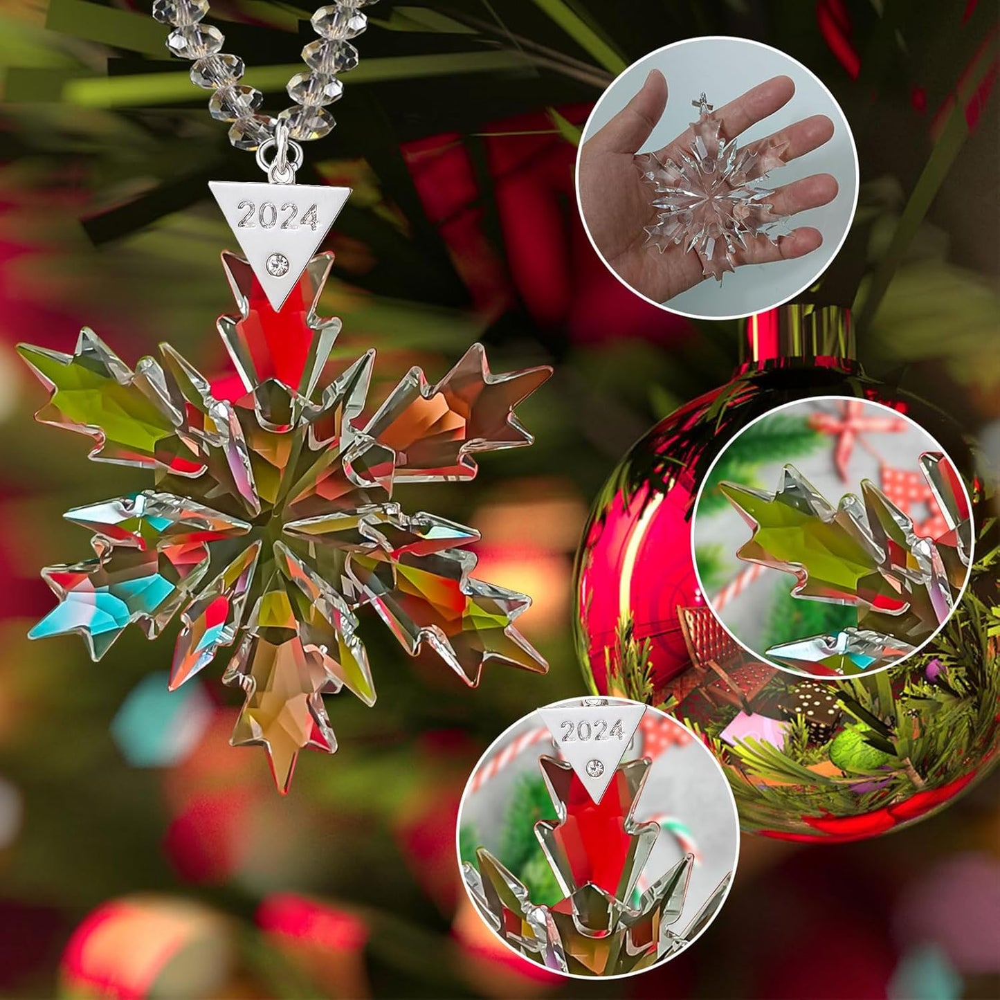 2024 Annual Christmas Ornaments Crystal Snowflake Star - Christmas Tree Ornaments Pendant Crystal Sun Catcher Home Hanging Decor (2024 New White)