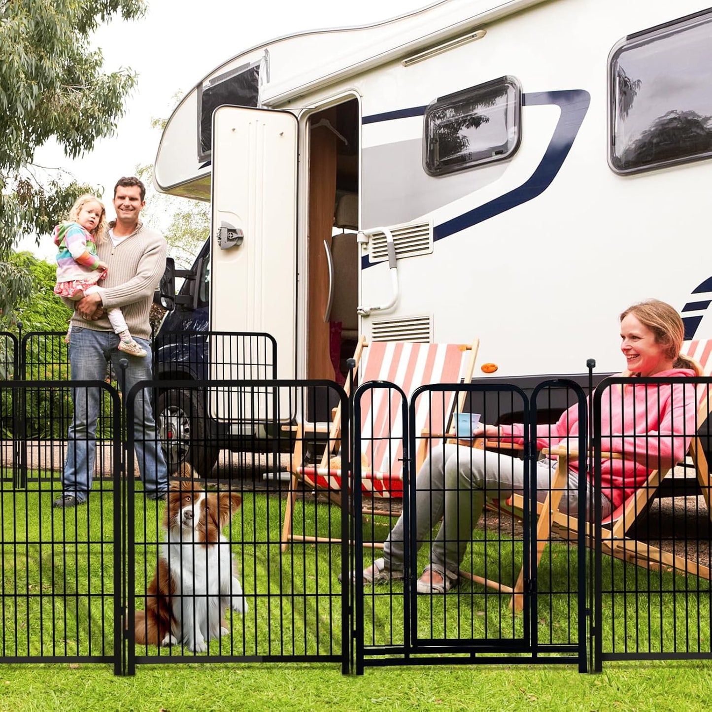 Garden Fencing 40 inch High, 8 Panels Total 17.7 Ft(L), Gate 17.7 Inches Wide with Low Sills, Dog Fence Outdoor for Yard. Rabbit Fence for Garden, Large Dog Pen, Border Fencing for Flower Beds