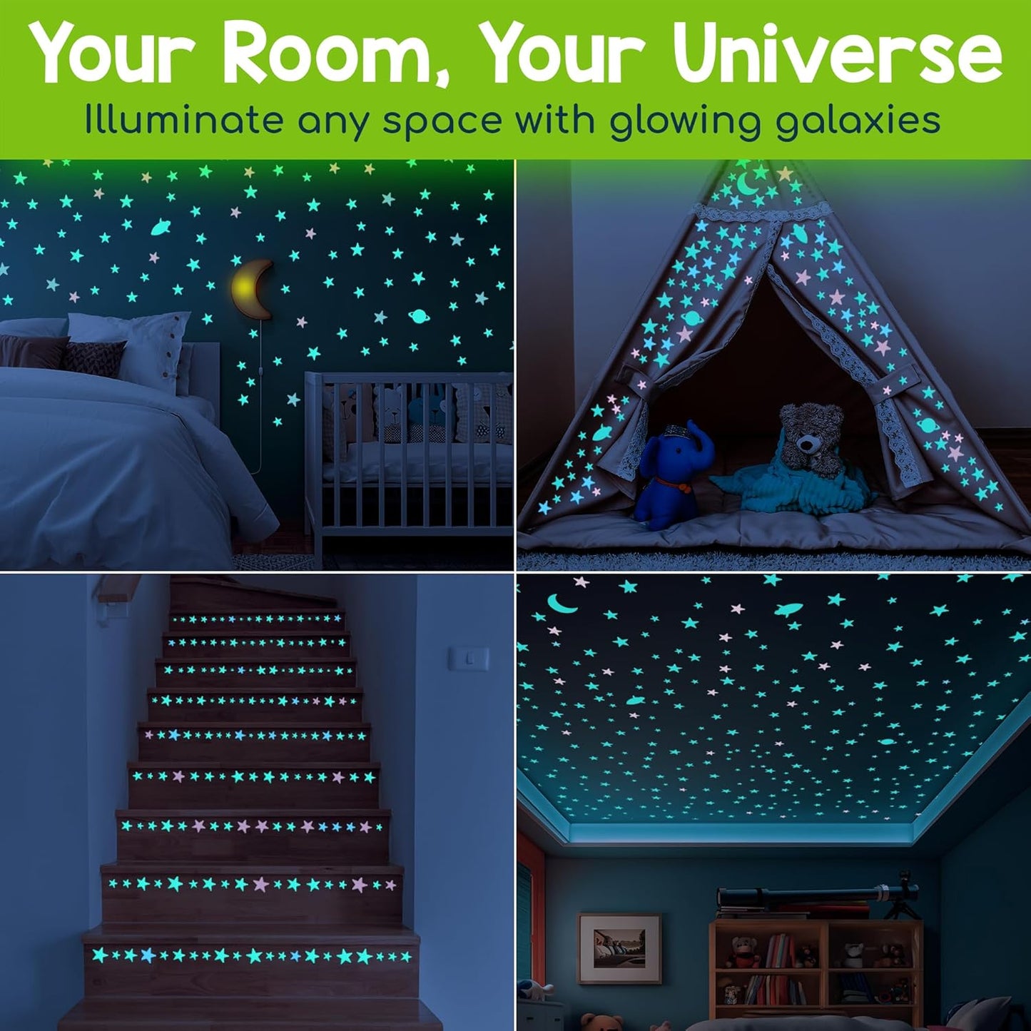 BUNMO 280pcs Glow in The Dark Stars for Ceiling - Safe Glow in Dark Stickers for Walls & Ceilings - Longlasting Glow in Dark Stars for Ceiling - Glow in The Dark Ceilings Stars - Strong Glow