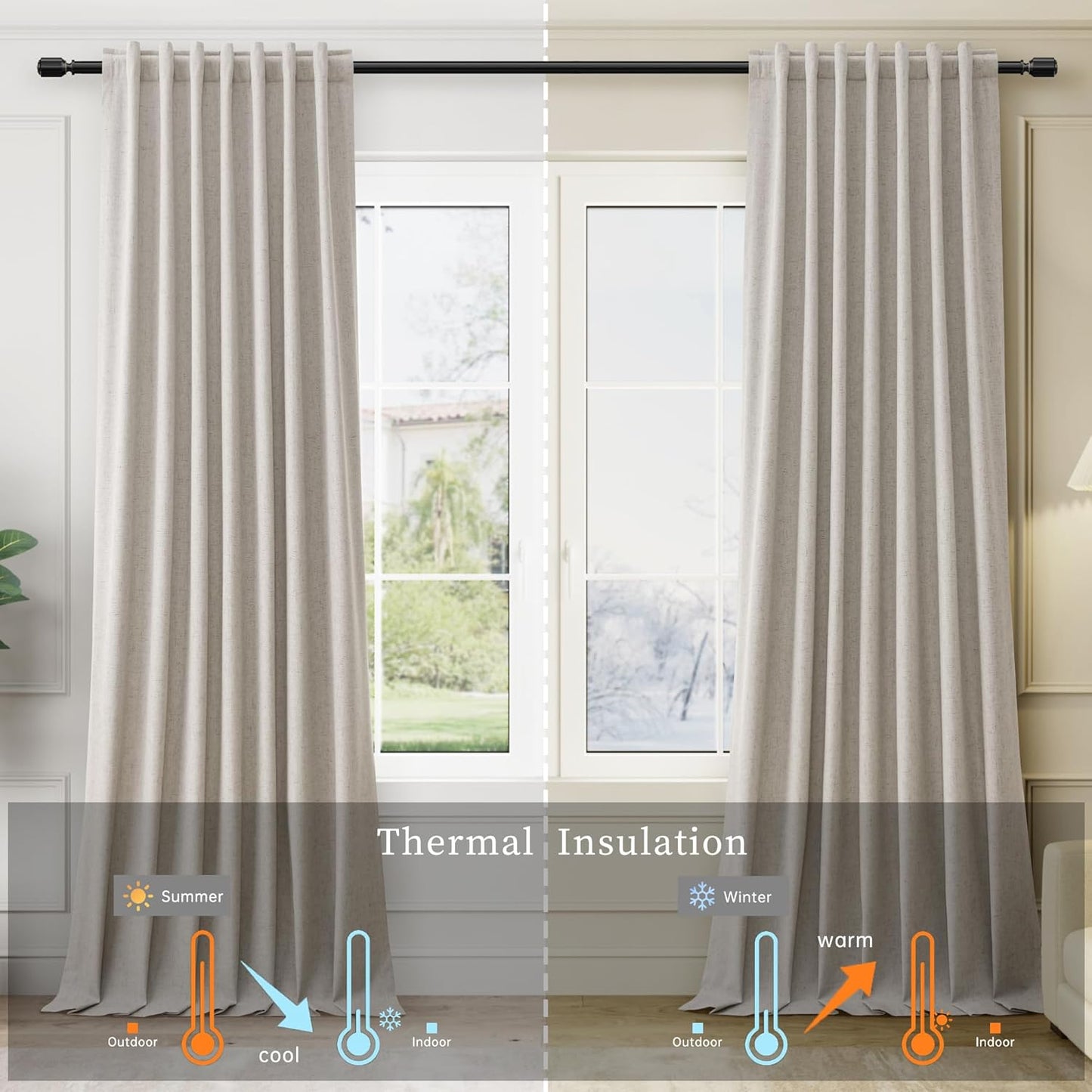 BOODII Neutral Linen Blackout Curtains 84 Inch Length 2 Panels Set Room Darkening Black Out Curtains for Bedroom Living Room Thermal Insulated Nursery Drapes Back Tab/Rod Pocket Greige Taupe 52x84