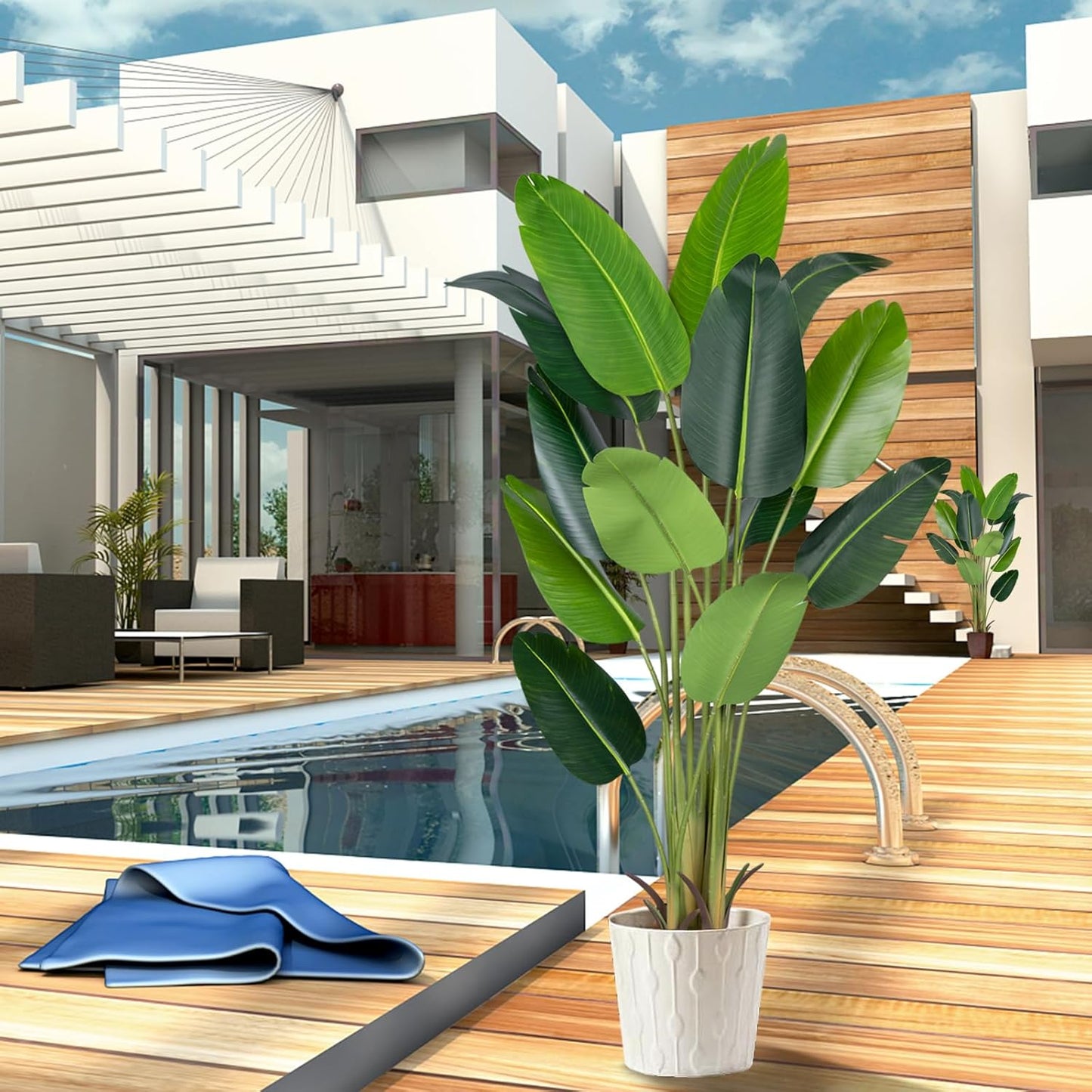 Artificial Bird of Paradise Plant 6Ft Fake Tropical Palm Tree with 13Trunks Faux Banana Leaf Trees in Pot for Home Indoor Outdoor Office Modern Decor Housewarming Gift(2Pcs)