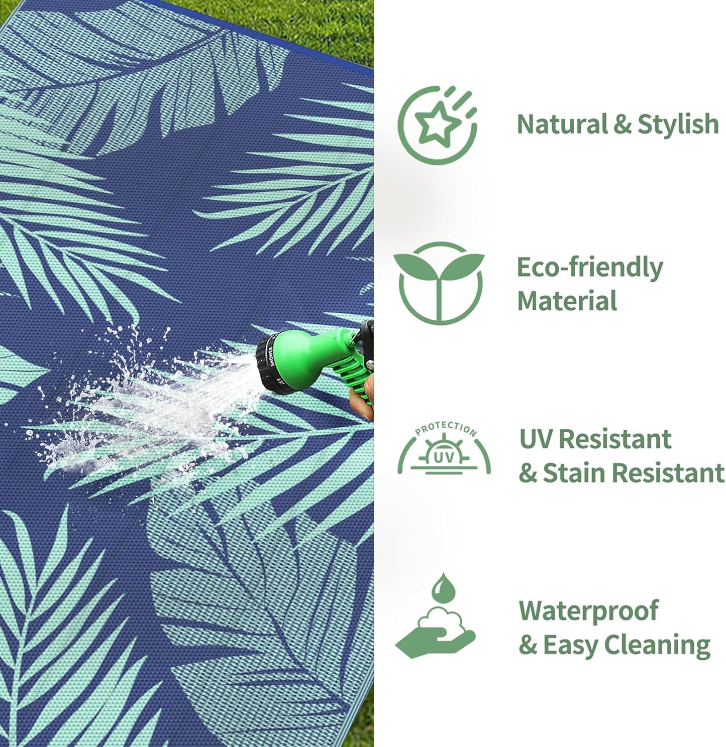 GENIMO Outdoor Rug 8' x 10' Waterproof for Patios Clearance, Reversible Outdoor Plastic Straw Camping Rug Carpet, Large Area Rugs Mats for RV, Camper, Deck, Balcony, Porch, Beach Royal Blue&Blue Green