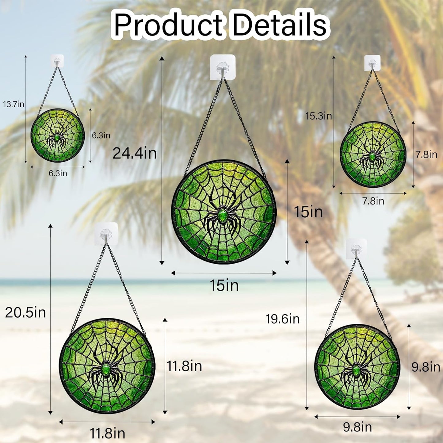 Stained Glass Window Hanging - Black Green Horror Spider Web Suncatcher for Doors Garden Patio Sun Catchers Decor Christmas Halloween Birthday Gifts for Women Men Mom Nana Friend 15 in