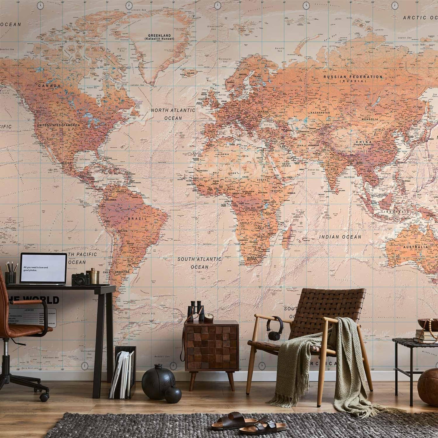 artgeist Premium Wall Mural World Map 79x55 in - XXL Non-Woven Wallpaper Fleece Wall Decor Photo Print Picture Image Design Home Map of The World k-A-0091-a-c