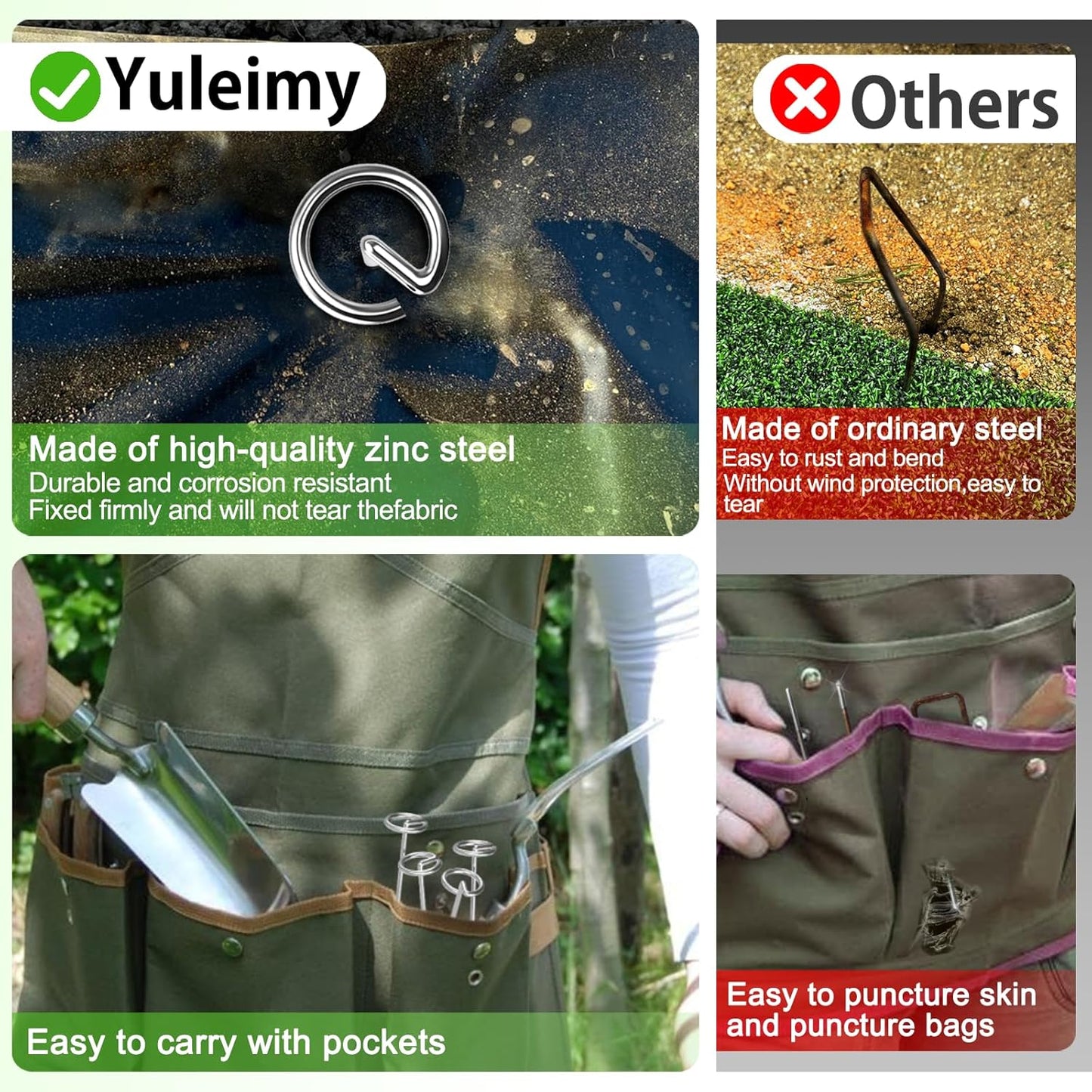 40 Pack Heavy Duty 8 Gauge Galvanized Landscape Fabric Pins, 6 Inch G-Shaped Round Top Weed Barrier Stakes for Garden, Erosion Control, Tent, Ground Cover (Silver)