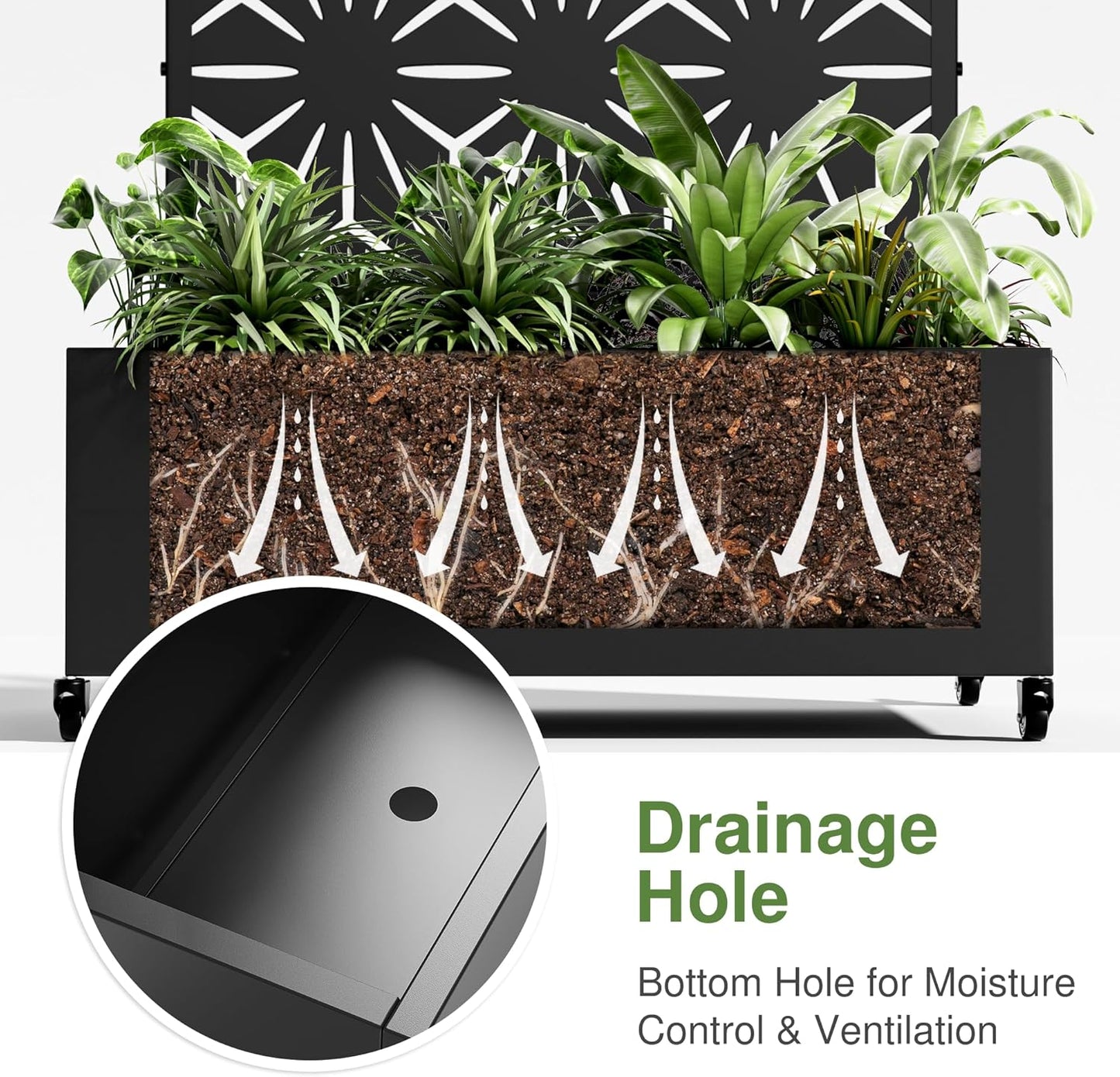 Casaphoria Metal Raised Garden Bed with Trellis and Wheels, 72"x47"x16" Arched Planter Box for Climbing Plants, Vegetables & Vines, Features Drainage Holes and Privacy Screen (Black-Star)