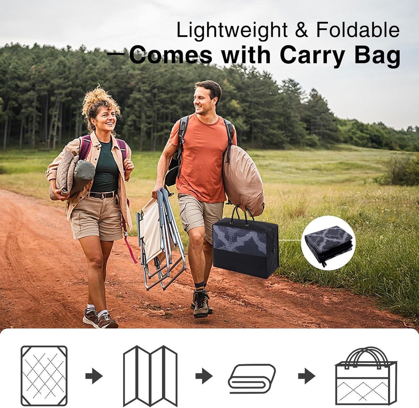 OLANLY Reversible Outdoor Rug 5x8 ft Clearance, Waterproof Outdoor Plastic Straw Rug with Interlacing Pattern, RV Mat for Patio, Camping, Balcony, Deck, Backyard, Black & Grey