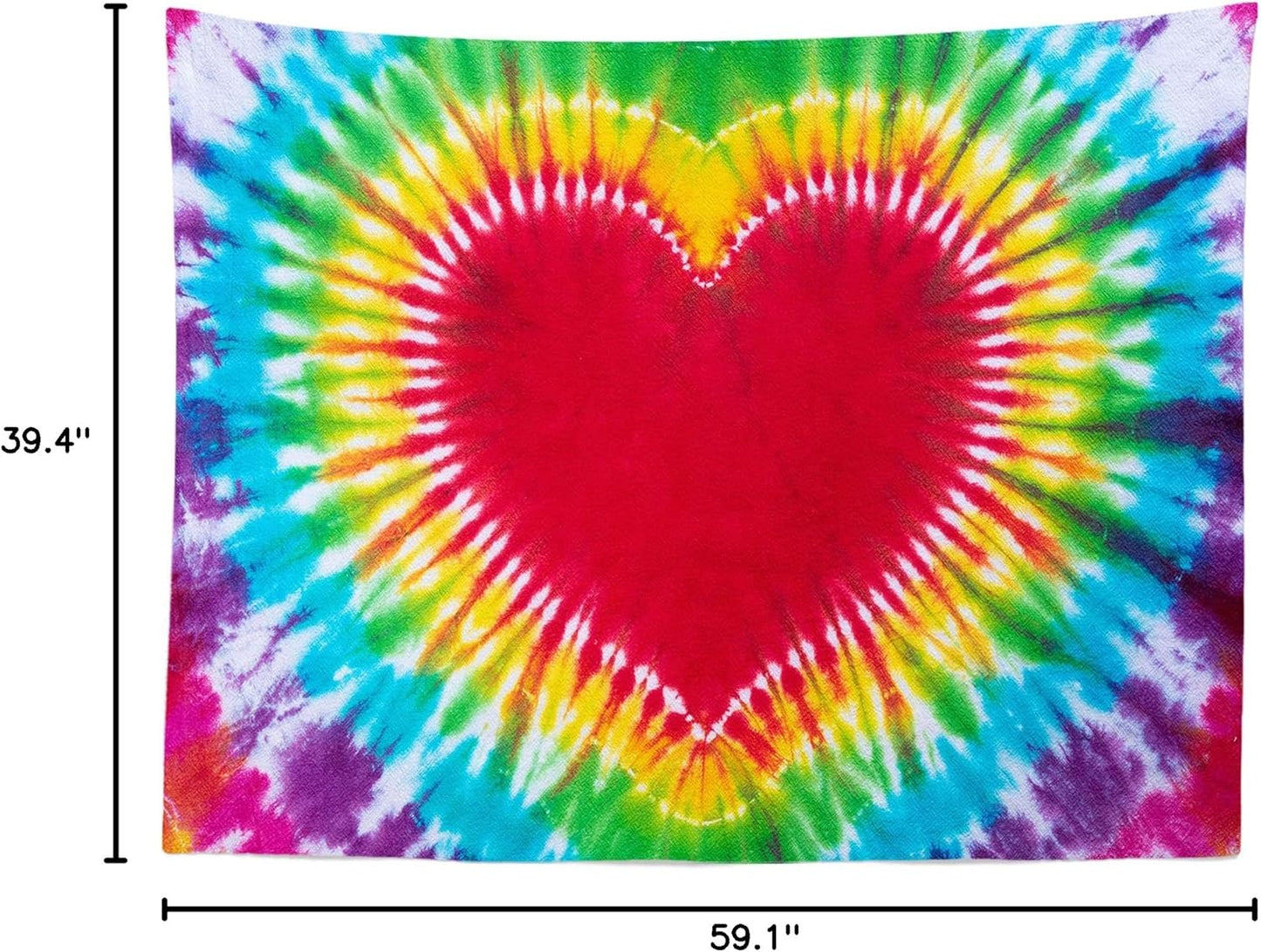 Loccor Colorful Tie Dye Tapestry Rainbow Heart Tie Dye Watercolor Wall Hanging Abstract Hippie Wall Decor LBGT Party Supplies Home Bedroom Living Room Decor W60 x H40 inches