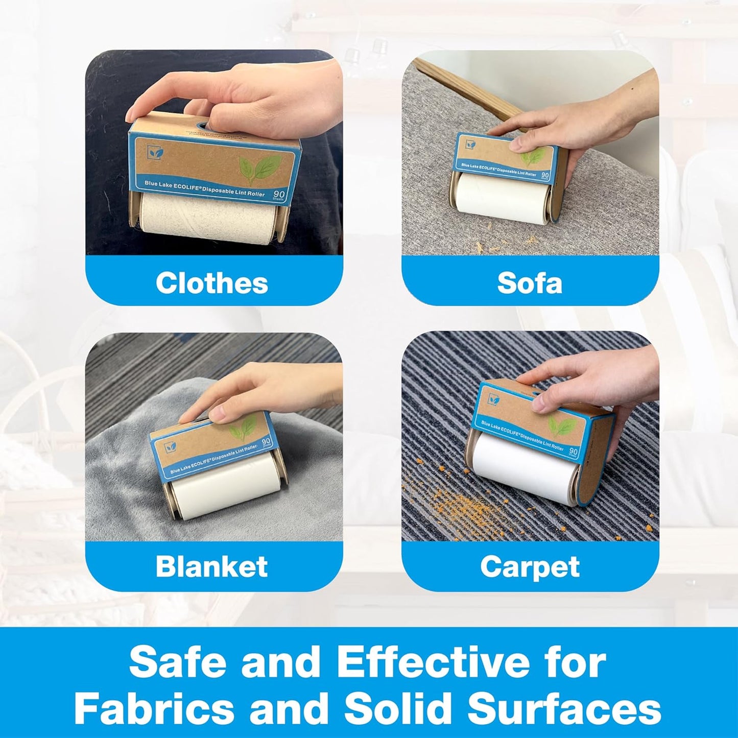 Blue Lake ECOLIFE Plastic-Free Lint Roller ā 4-Pack (360 Sheets) | Extra Sticky & Eco-Lint Remover| Ideal for Clothes, Furniture & Carpet(4 Pack-360 Sheets)