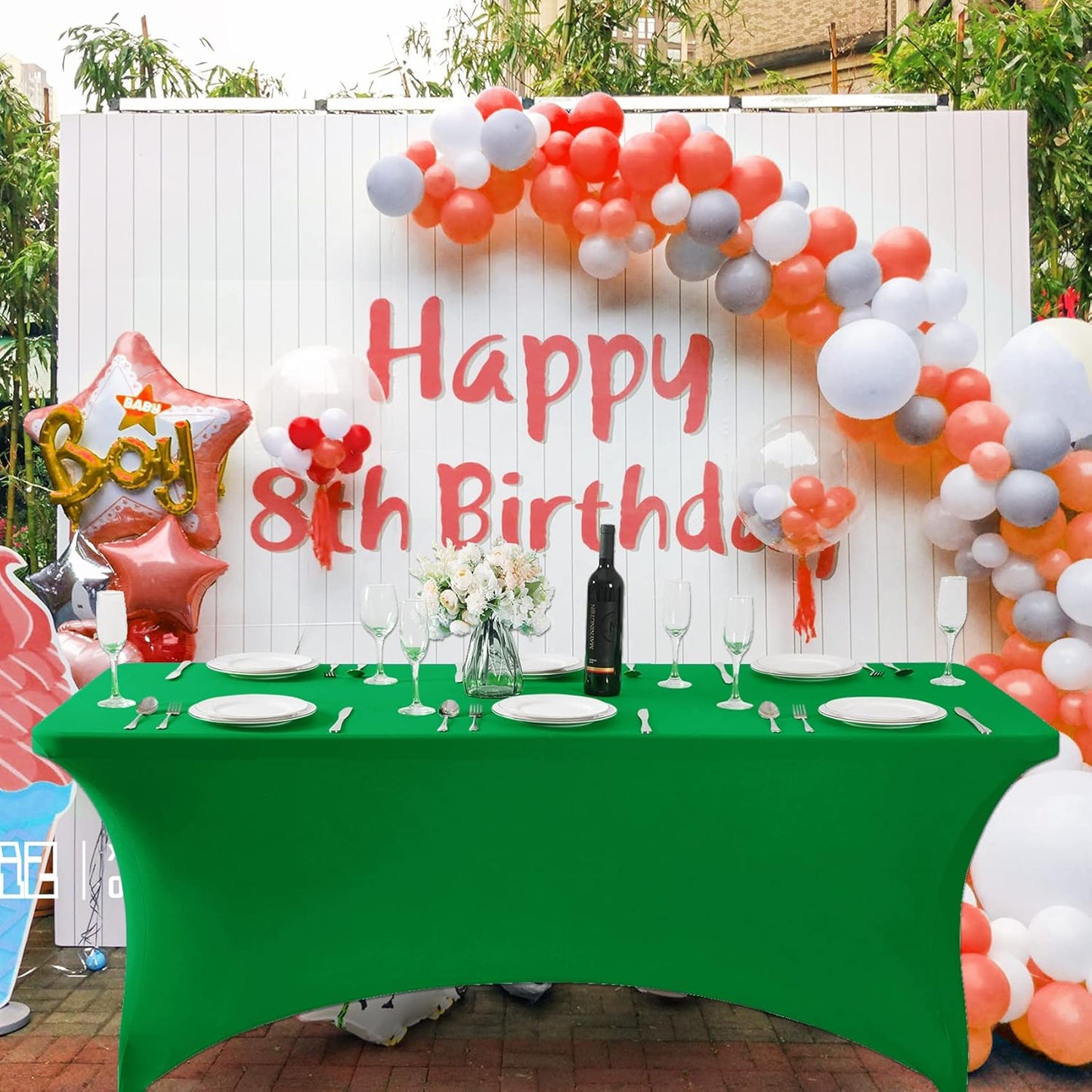 SuperO 2Pack Waterproof Spandex Table Cover for 6FT Table Universal Fitted Stretch Tablecloth for Party, Banquet, Wedding and Events-Emerald