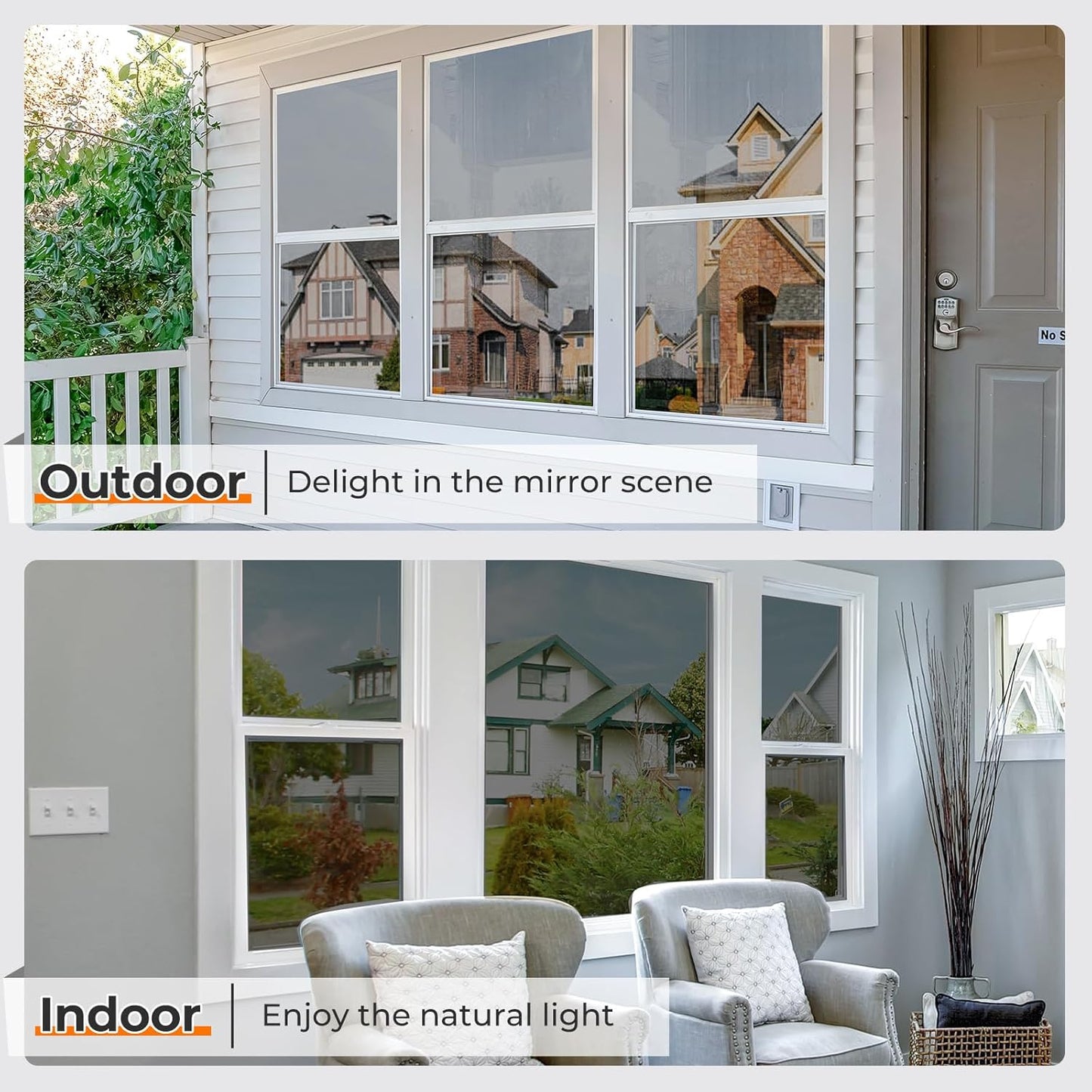 DOWELL Window Privacy Film, One Way Window Tint for Home, Static Cling Anti UV Sun Blocking Reflective Mirror Film, Heat Control See Out Not in Glass Tinting, Black Silver, 23.6" x 78.7"