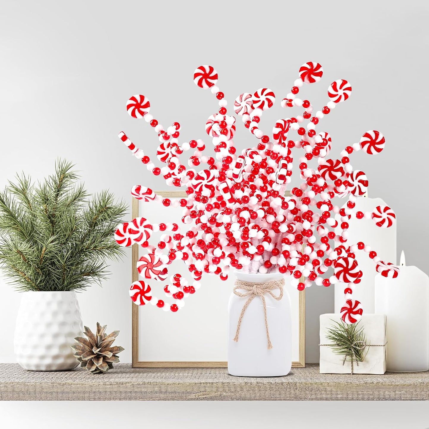 Sggvecsy 36 Pcs Christmas Curly Pick Red White Christmas Picks Christmas Tree Pick Candy Cane Christmas Decorations Christmas Tree Candy Shape Ornaments for Home Vase Wreath DIY Craft Xmas Tree Topper