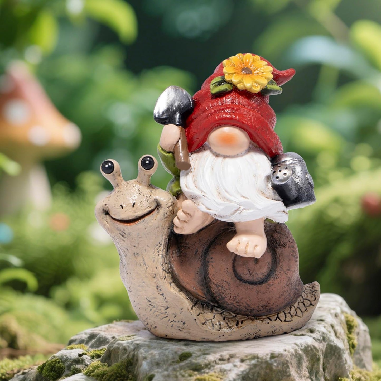 Hodao Spring Garden Gnome Decoration Flower Animal Ornaments Decor Gifts Spring Gnomes for Garden Decorations Summer Elf Figurine Gifts for Mom Outdoor Decor (Red)